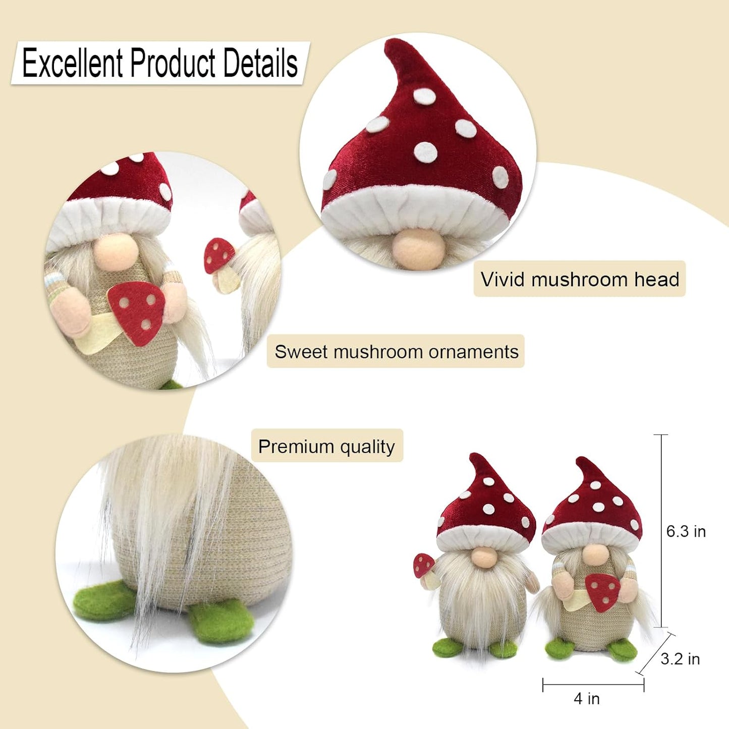 Spring Autumn Winter Mushroom Gnome Gonk Decorations Gnomes Plush / Mushroom Gnomes / Set of 2