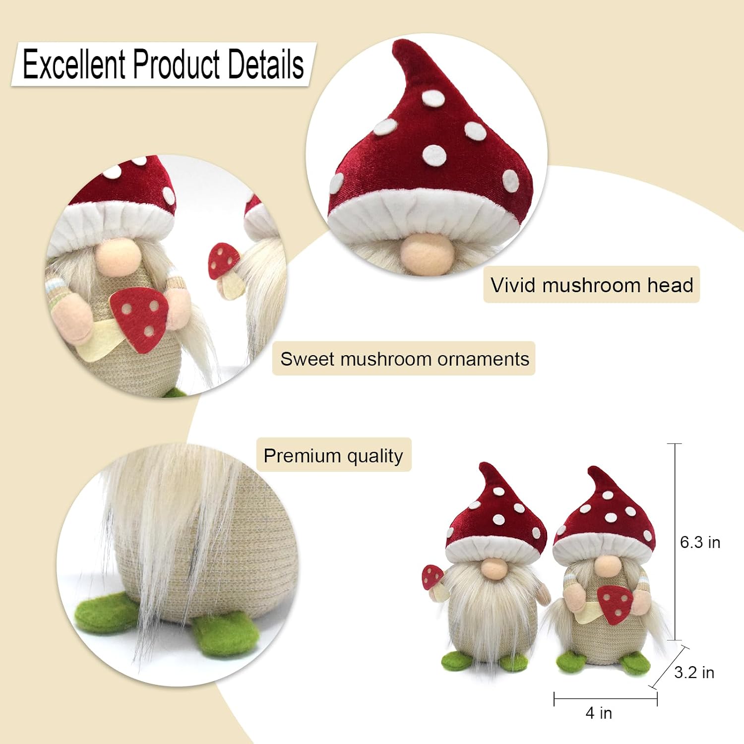 Spring Autumn Winter Mushroom Gnome Gonk Decorations Gnomes Plush / Mushroom Gnomes / Set of 2