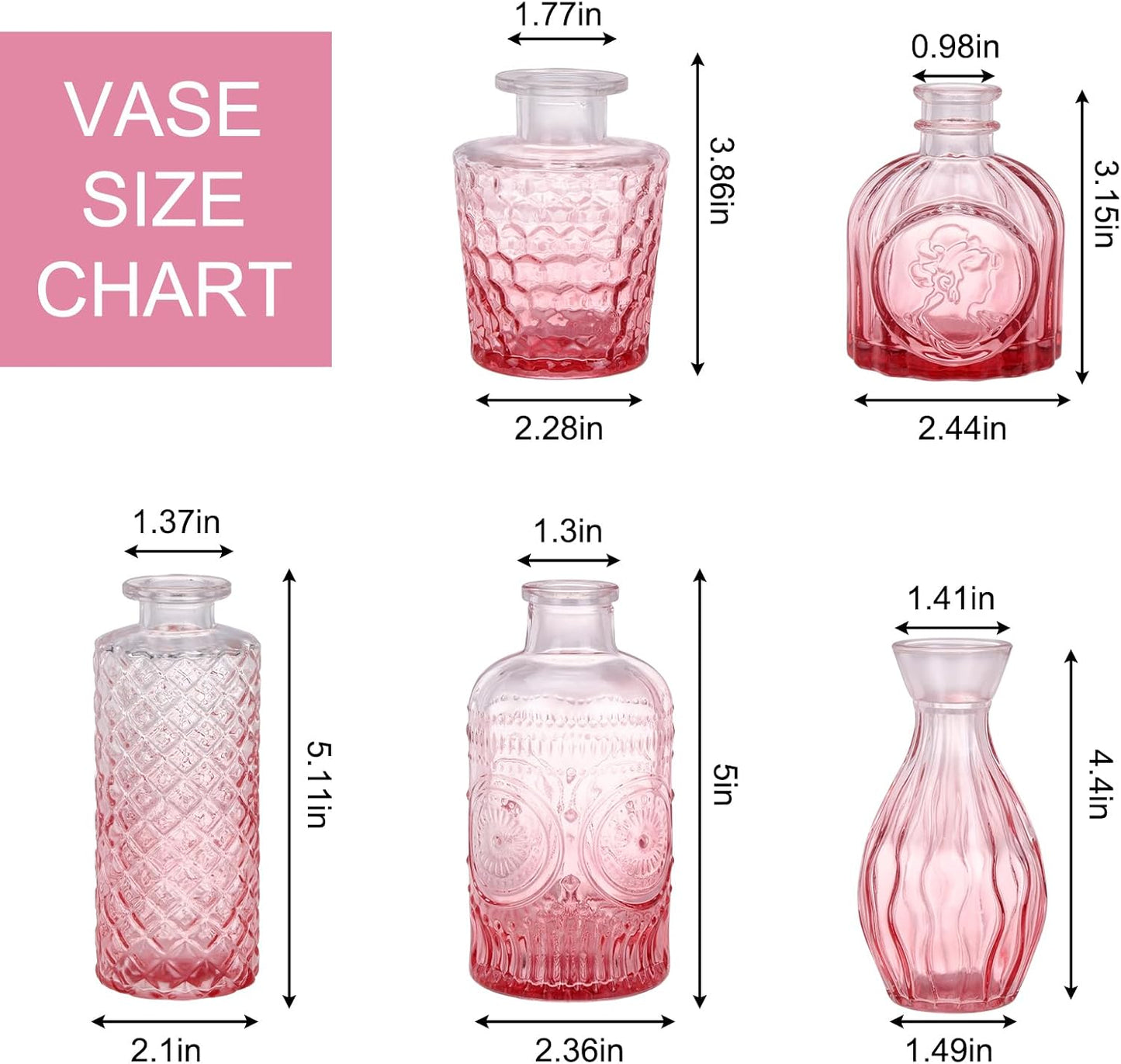 Glass Bud Vase Set / Pink / Set of 5