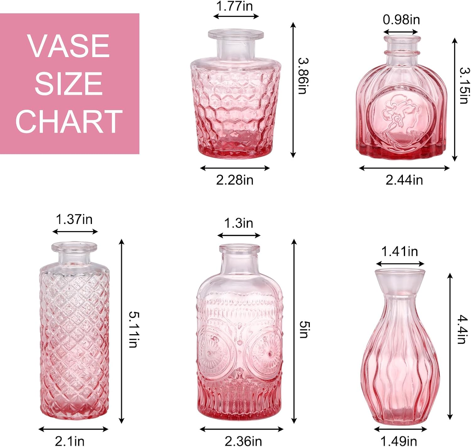 Glass Bud Vase Set / Pink / Set of 5