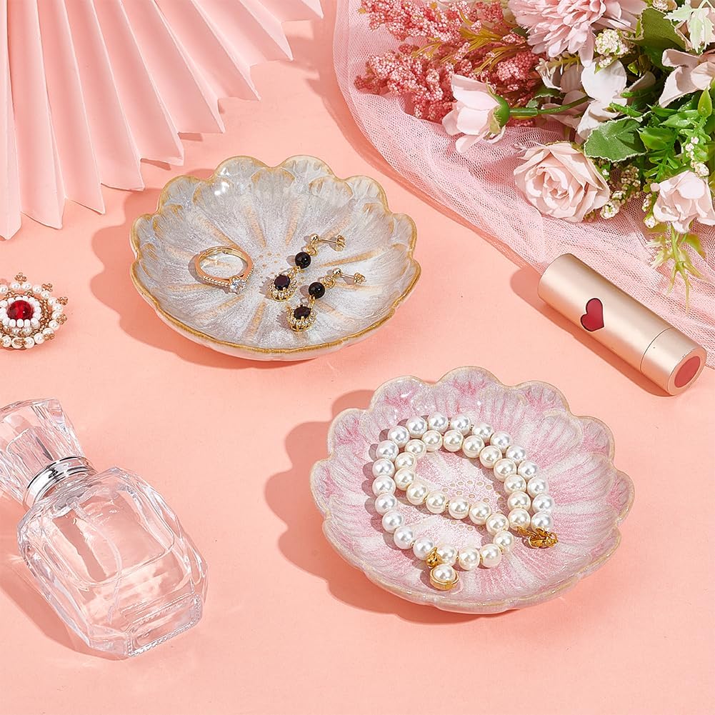 Ceramic Jewelry Tray / 2 Colors-pink Lotus Flower / Set of 2