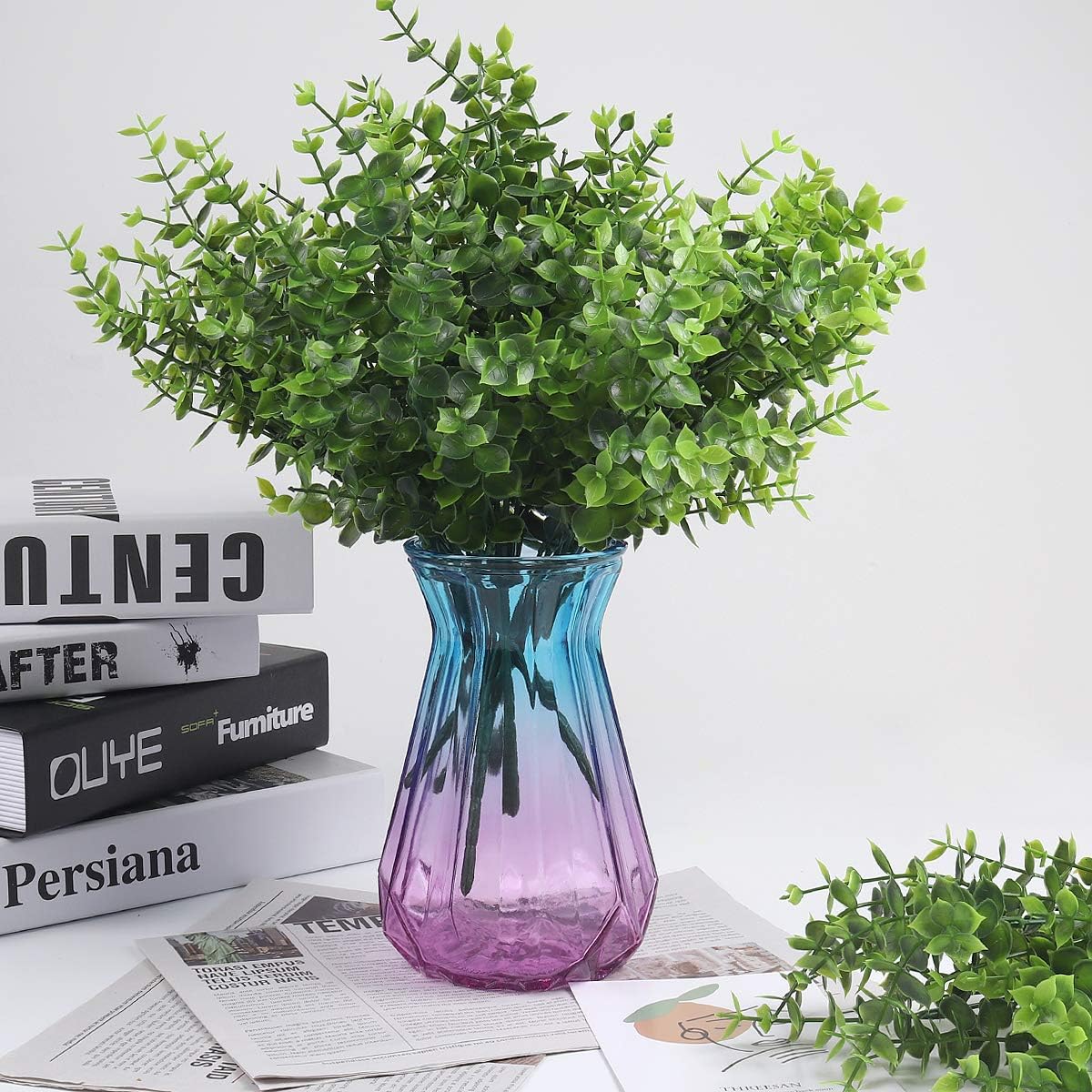 8 Bundles Artificial Artificial Grasses Fake Greenery Boxwood Stems Fake / Eucalyptus / Set of 8