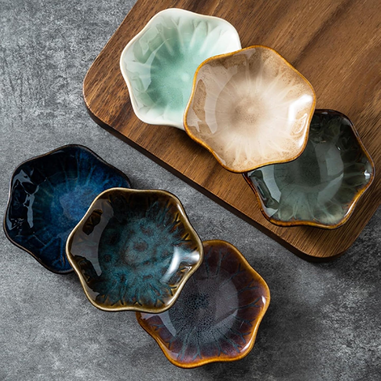 Handcrafted Floral Trinket Trays in Luxe Glazed / Kiln Transformation Six Color Mixture / Set of 6