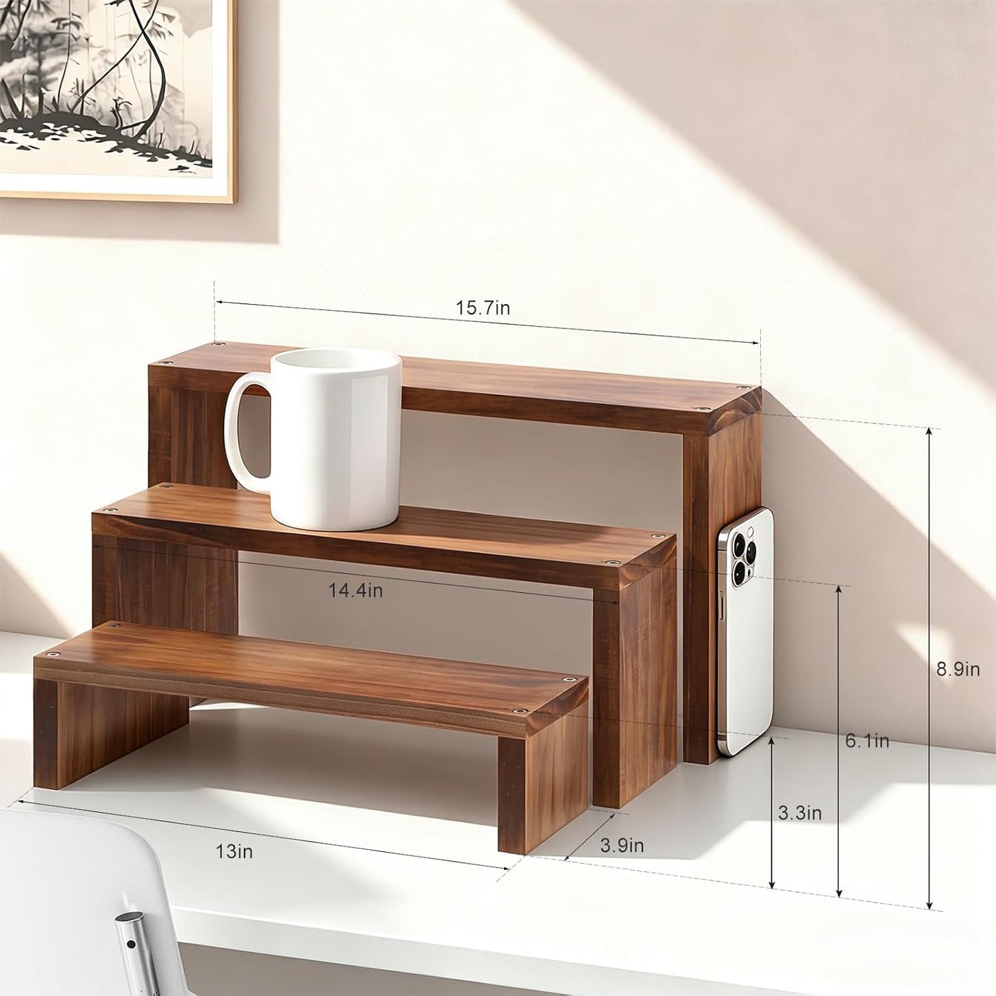 Plant Stand Shelf for Desk Window Sill Countertop Succulent Stand Desktop Shelf 3 Tiers / 3.9" Depth