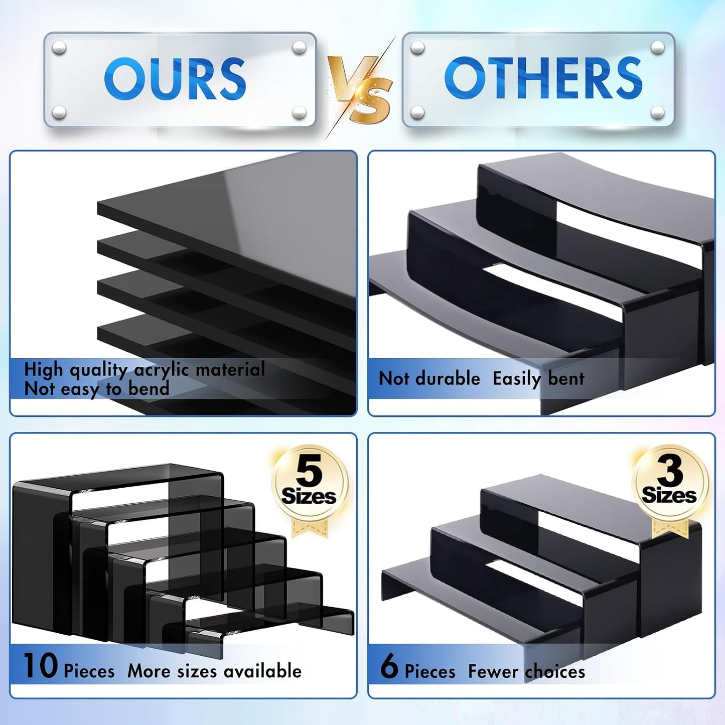Aheroi Acrylic Risers Display Stands, Acrylic Stands for Display 10Pcs 2Set | Arylic Display Stands Shelf Riser, Black