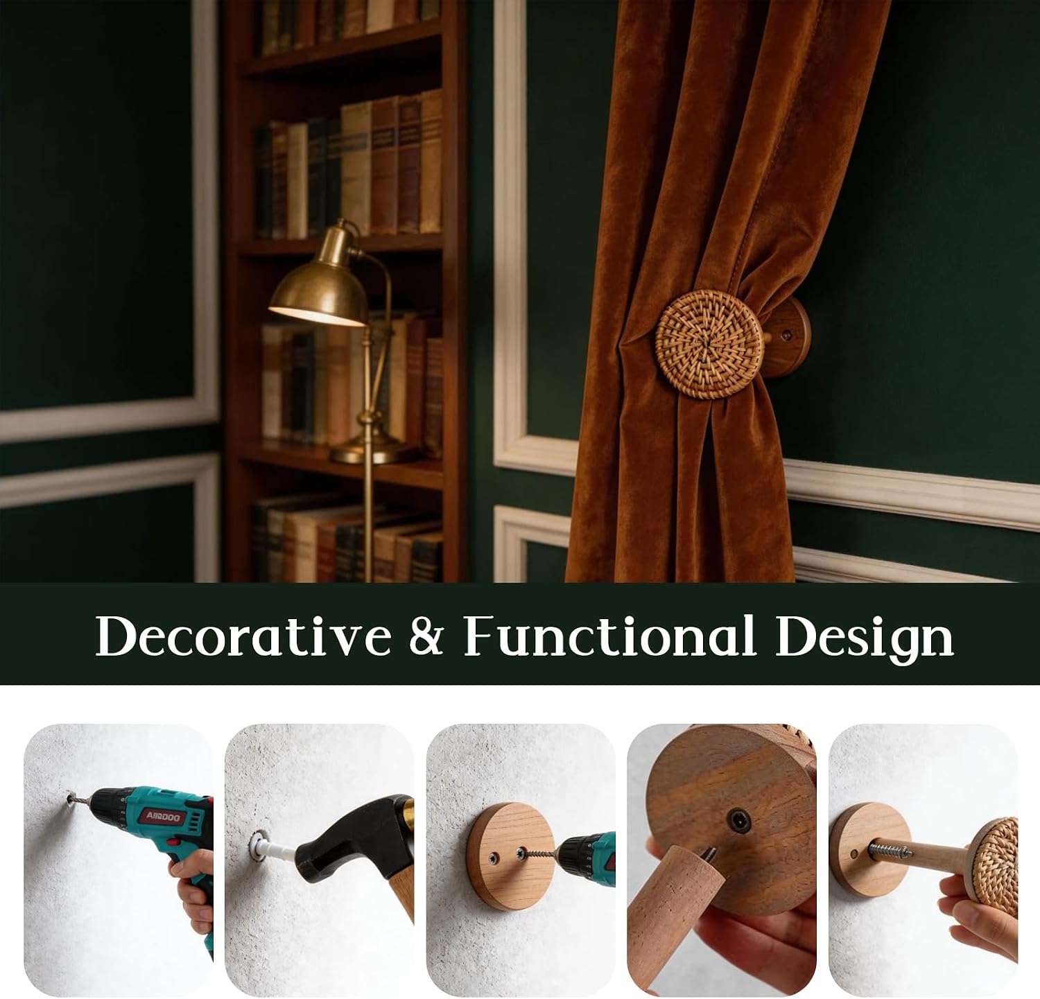 Boho Rattan Curtain Hooks
