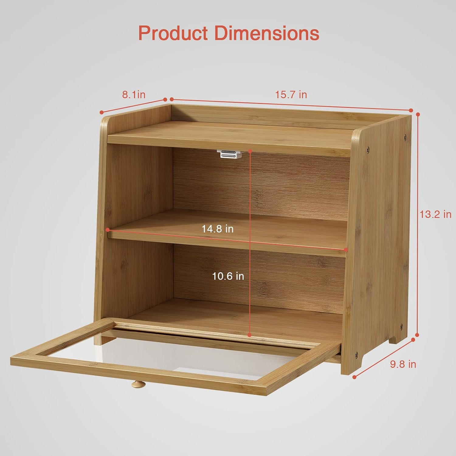 Goozii Bamboo Bread Box for Kitchen Countertop, Wooden Kitchen Counter Organizers and Storage for Bread, Coffee