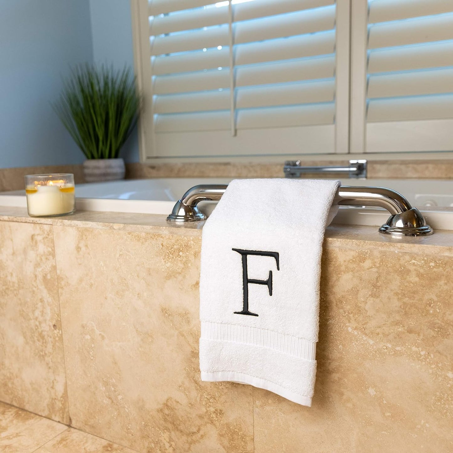 White with Dark Gray Monogrammed Hand Towels for Bathroom Set of 2 Letter F | Luxury Hotel Quality Initial Towels For
