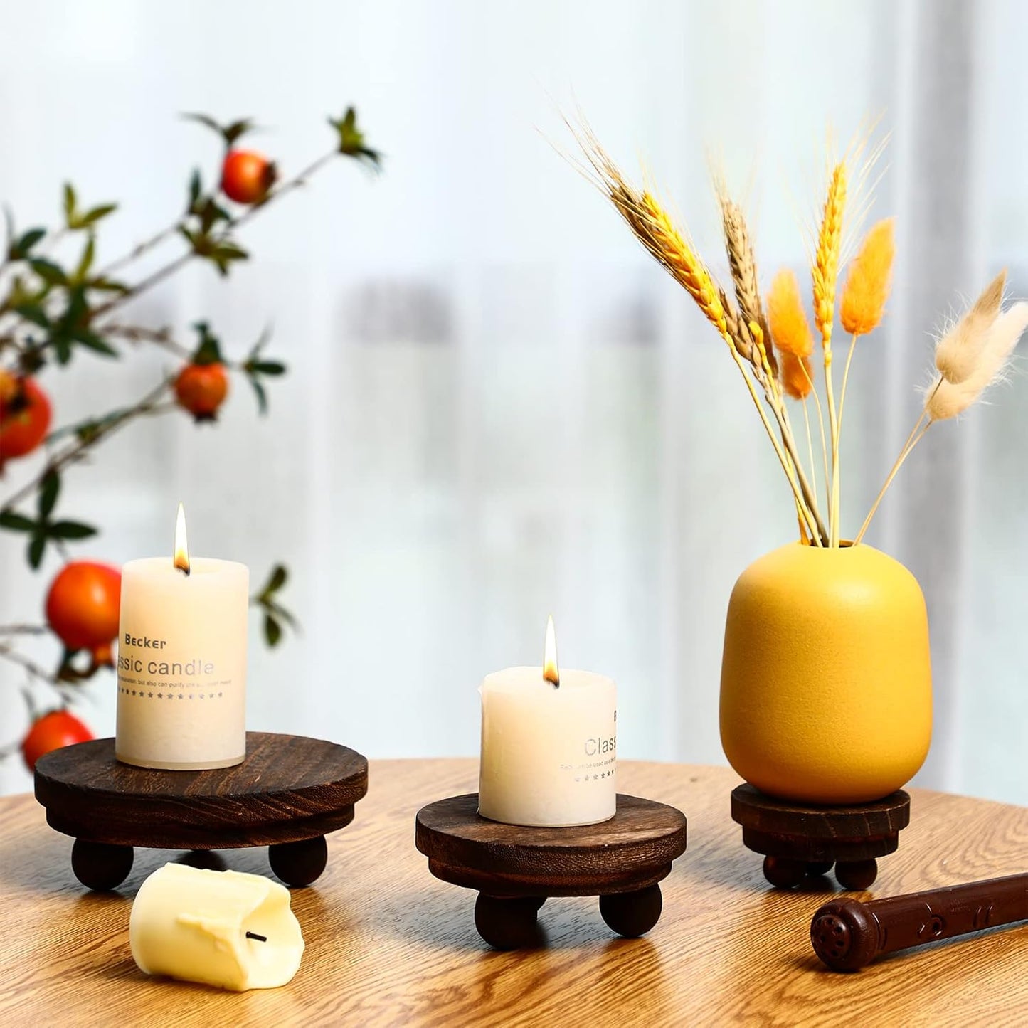 Mini Wooden Risers for Decor Small Round Pedestal Stand / Brown / 5/4/3 Inch / 3 Inch / Set of 3
