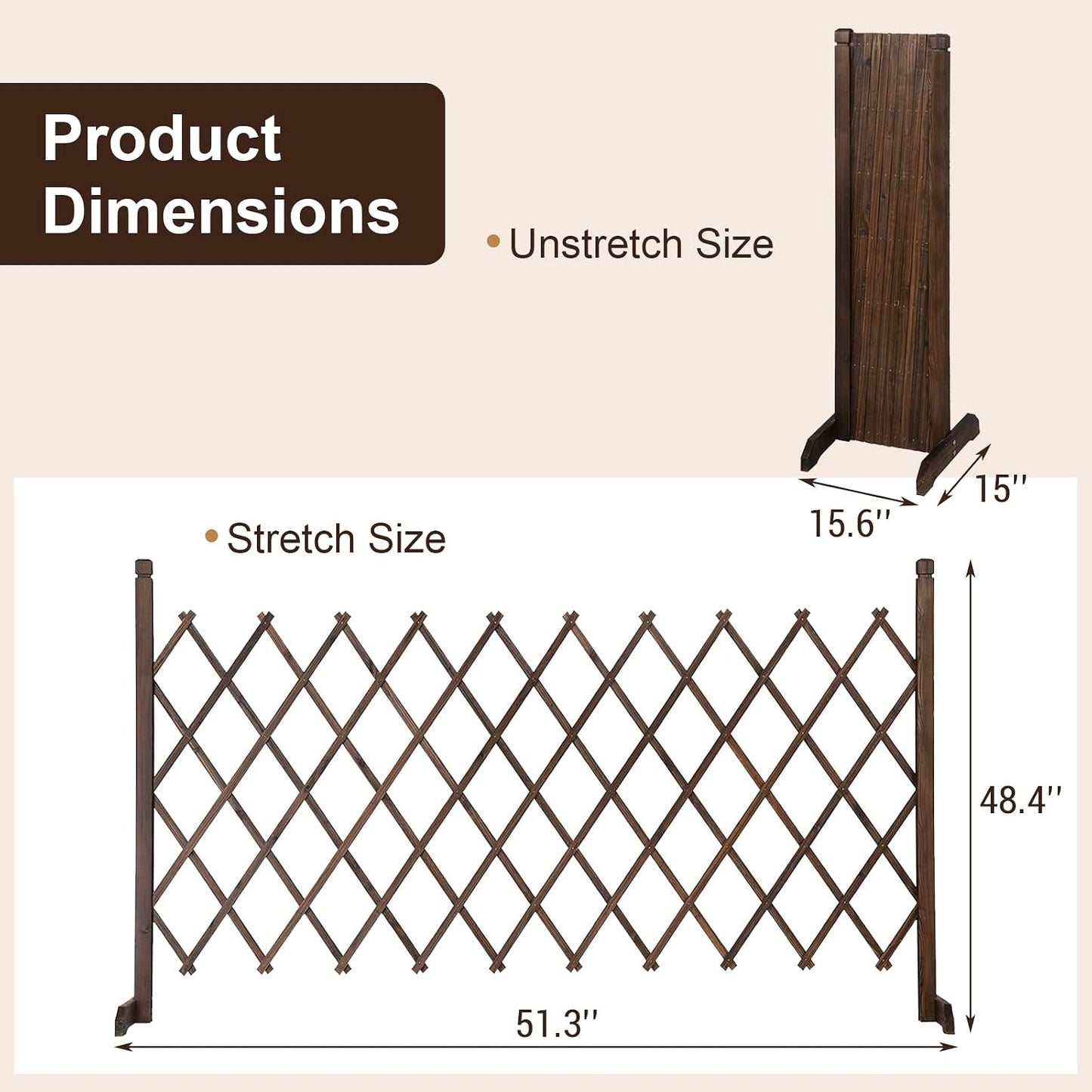 MyGift Expandable Wood Garden Trellis Freestanding Lattice Brown | Adjustable Width Design, Solid Construction, Plant