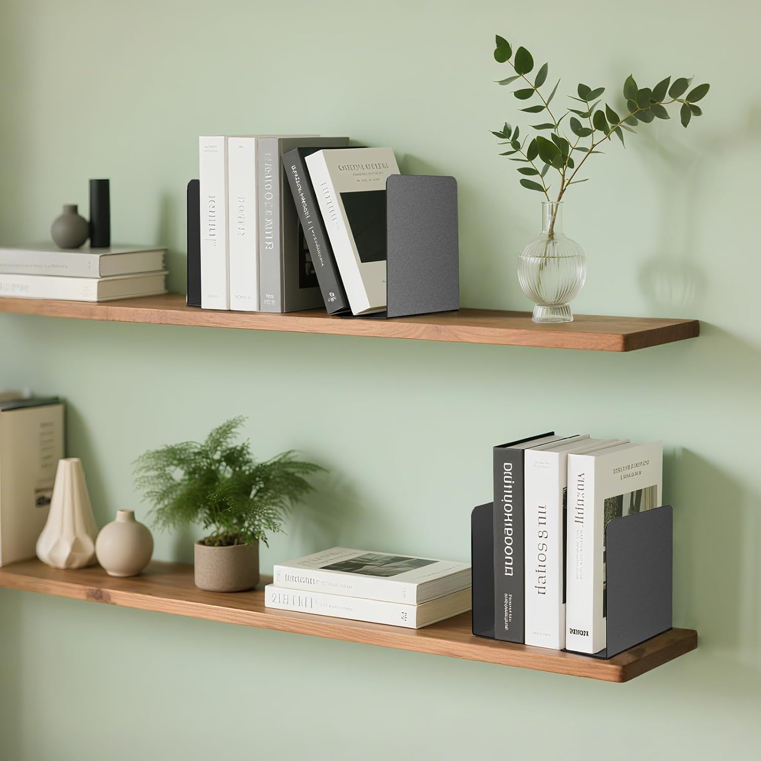 Metal Bookend / Book Ends / Black-frosted Surface / Set of 4