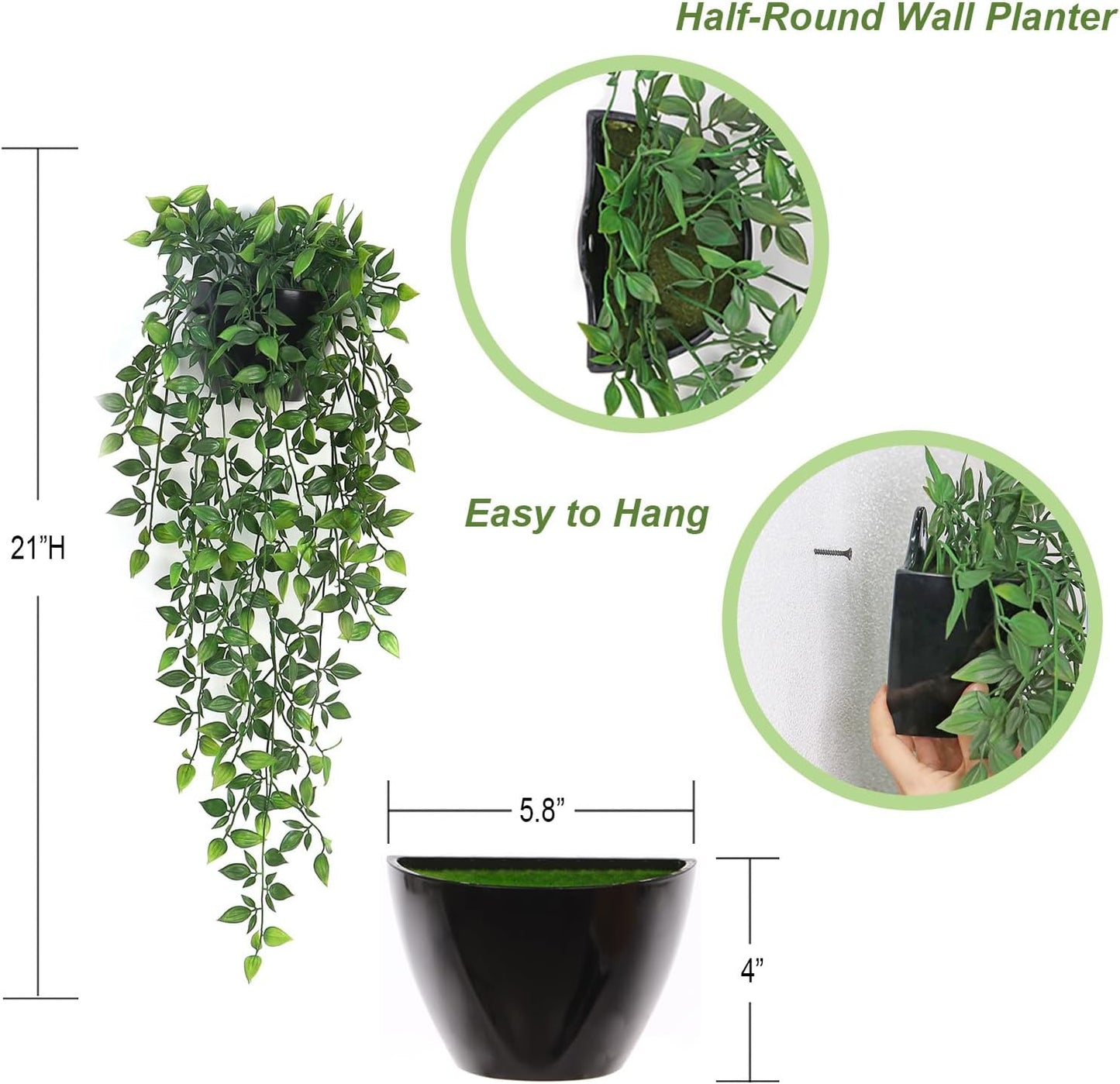Artificial Hanging Plants / 5.8"dia-wall Planter / Set of 2