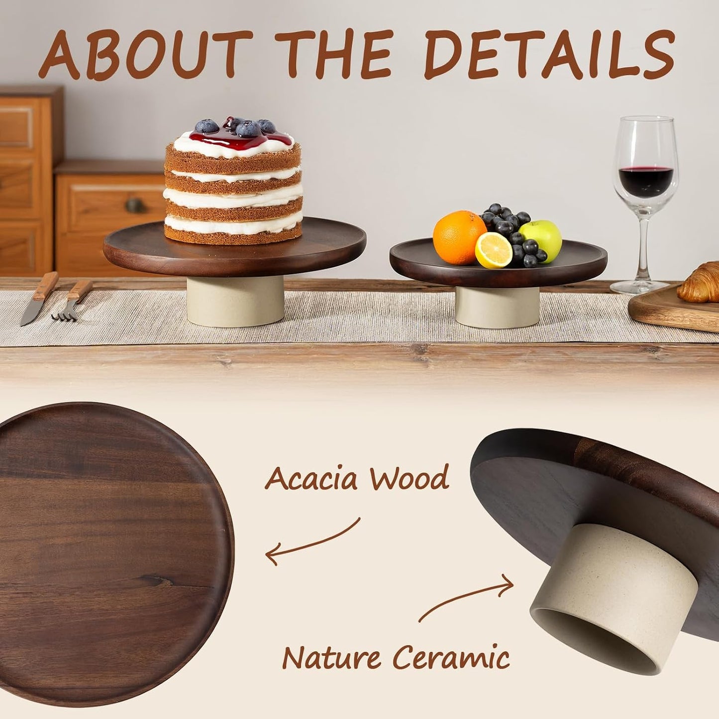 Rustic Acacia Wood Cake Stand / 9 Inch / Natural