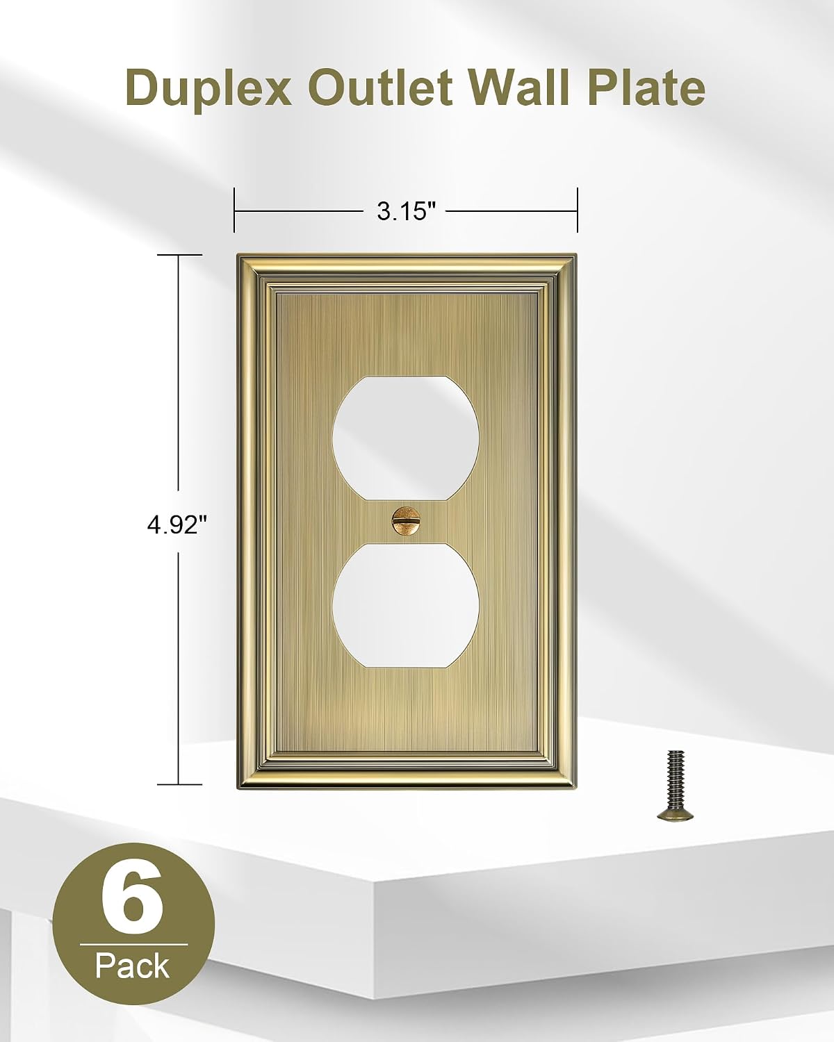 6-Pack Zinc Alloy Single Duplex Outlet Cover Plate, Solid Receptacle Cover | Decorative Switch Plates and Outlet