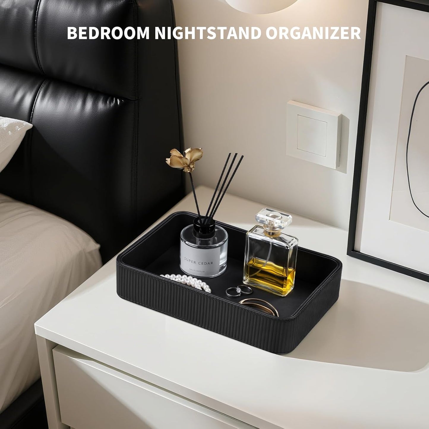 Modern Nightstand Organizer Bedside Desktop Storage for Womens and Men / Black