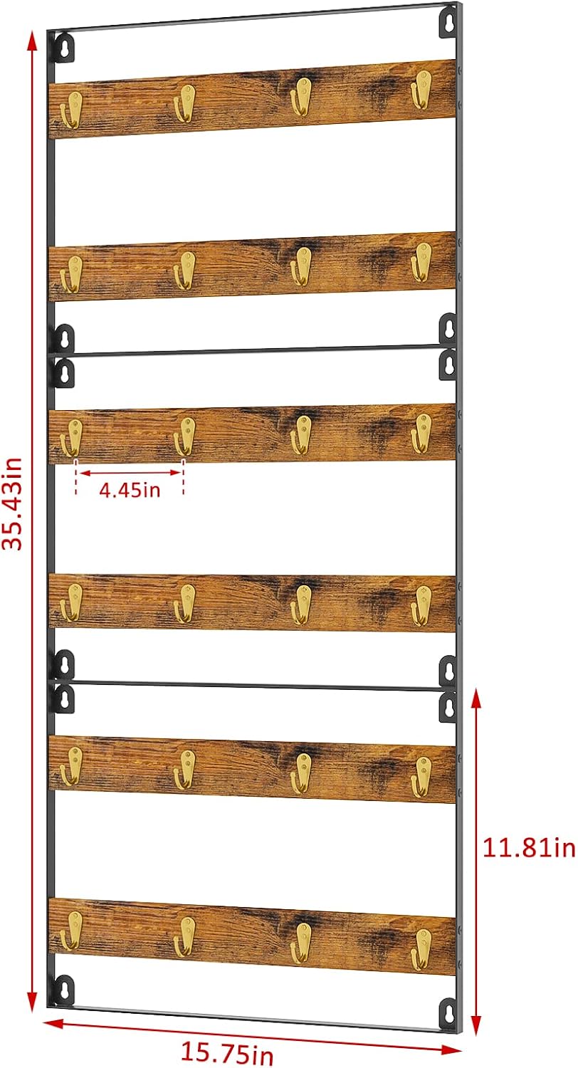 Huxitocan Wall Mount Coffee Mug Holder - Rustic Wood and Iron, Holds Up to 24 Mugs (3Pack) for Kitchen, Home, Coffee Bar