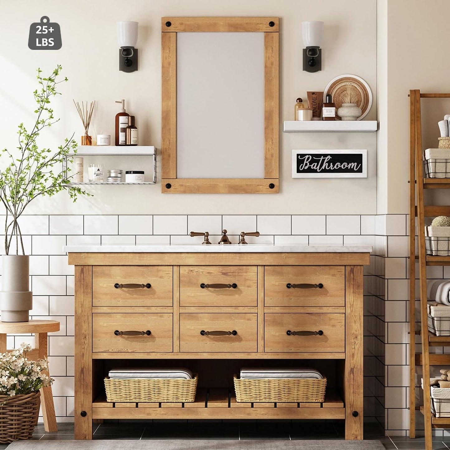 QEEIG ‎Bathroom Shelves Over Toilet - Paper Storage Wall Mounted Farmhouse Decor Decorations Aesthetic Décor Sign Small