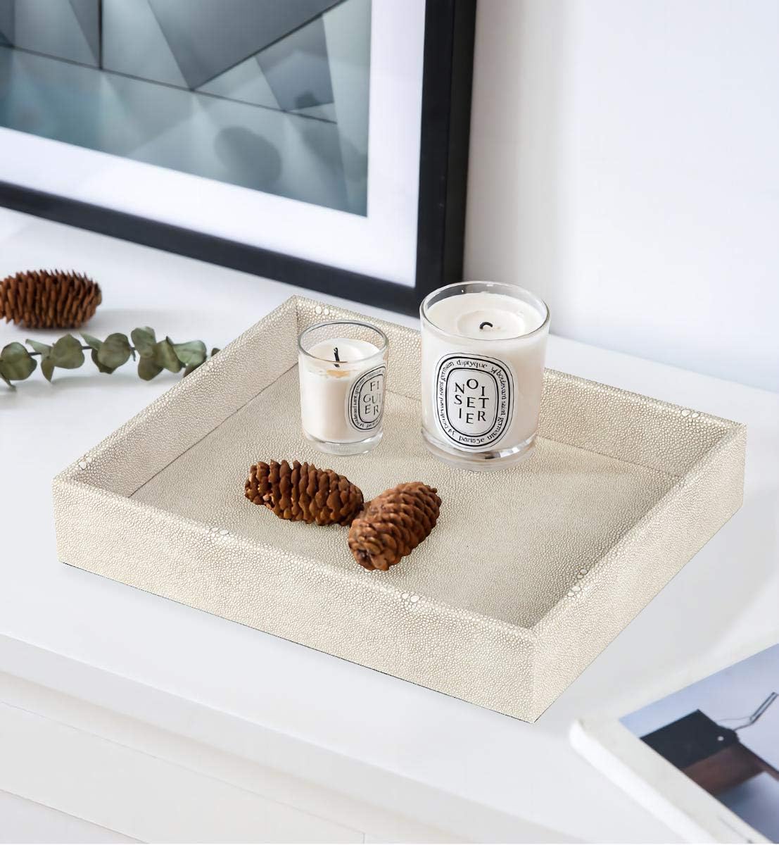 Vanity Tray / Dresser Jewelry Tray / Light Grey Shagreen / 10.2 x 8.4 x 1.8