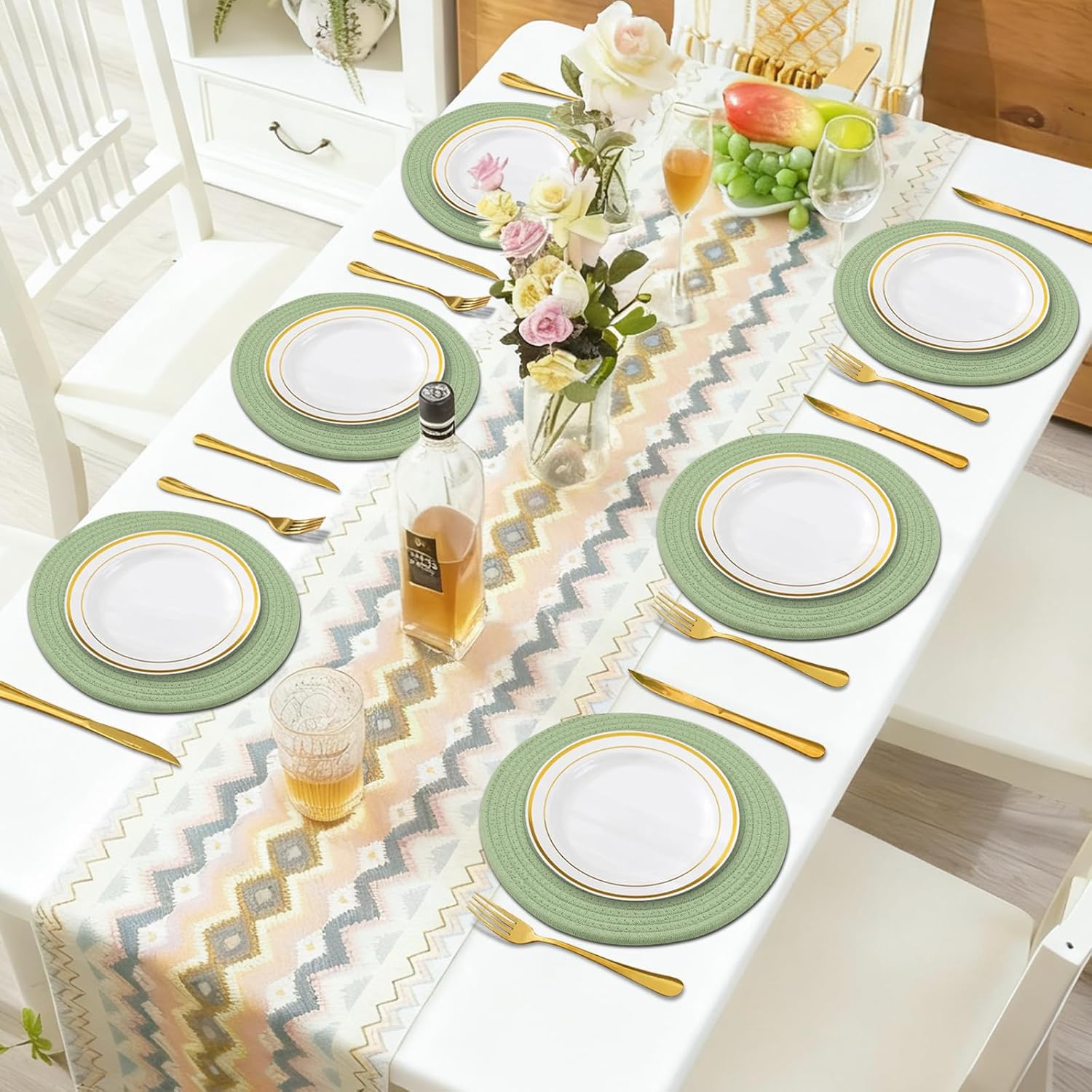 Round Placemats Set of 6, Cotton Rope Woven Table Mats, Hot Pads for Kitchen, Non Slip Heat Resistant Place Mats, 13