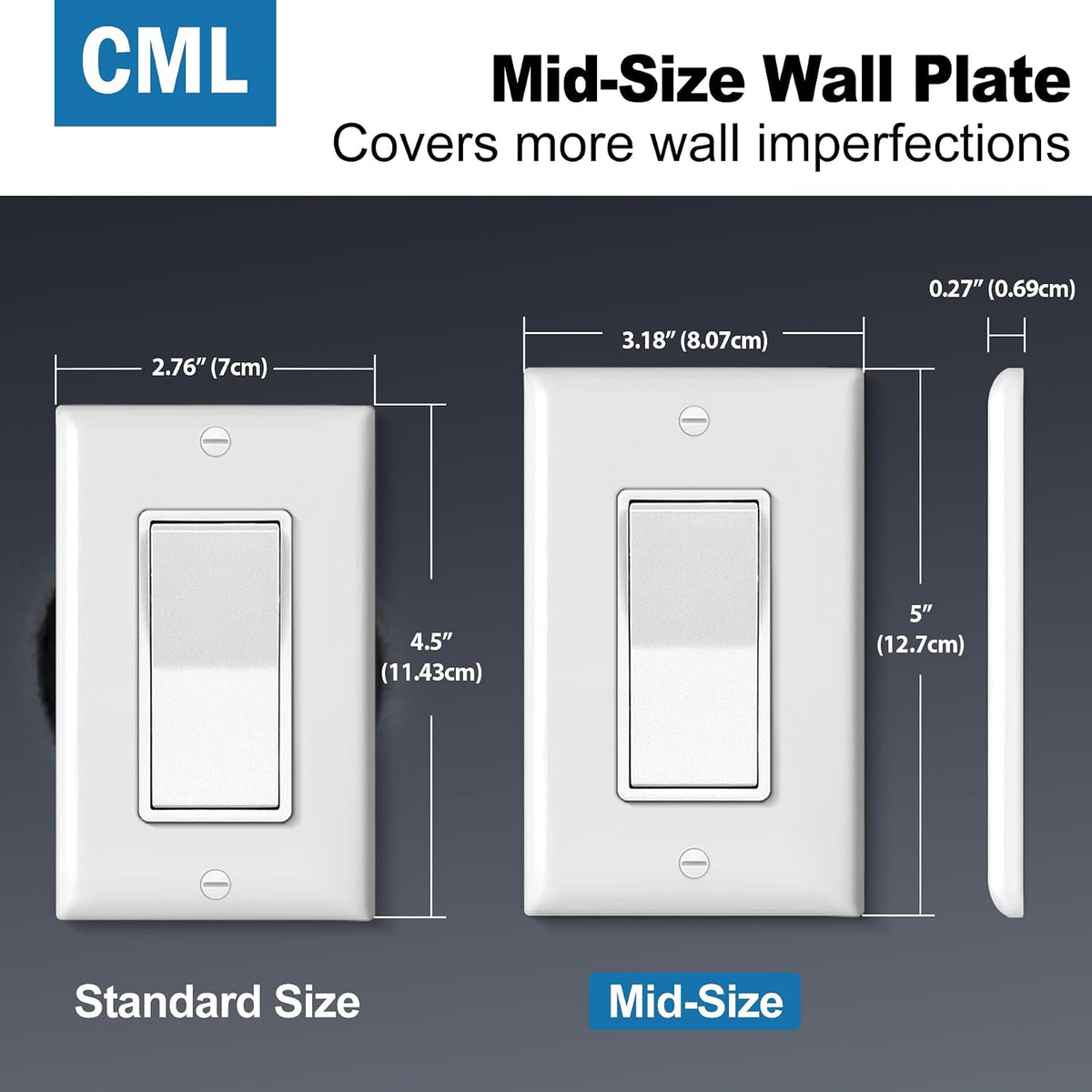 CML 100 Pack Mid-Size Decorator Wall Plates, 1-Gang Switch Plates and Electrical Outlet Receptacle Covers, Midway Size