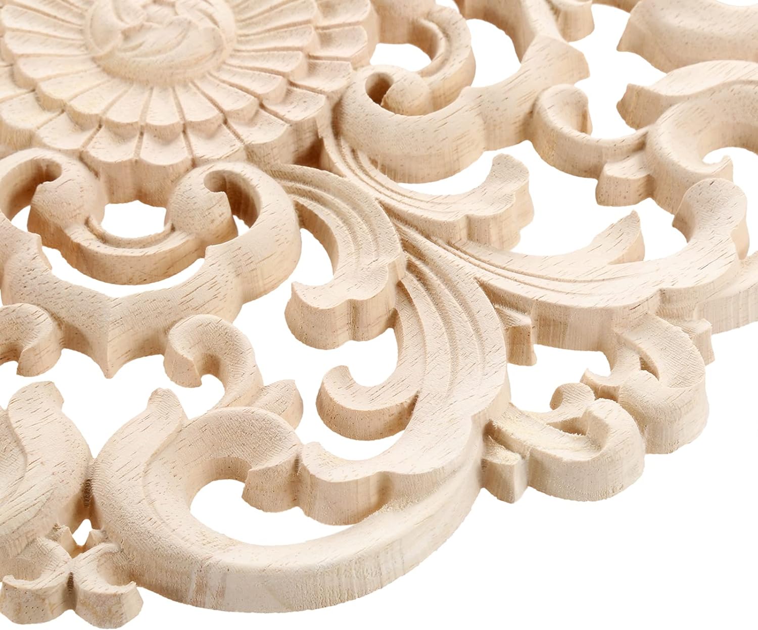 Unpainted Wooden Carved Flower Carvings Decals / 4.72 Inches / 4-pack / Set of 4
