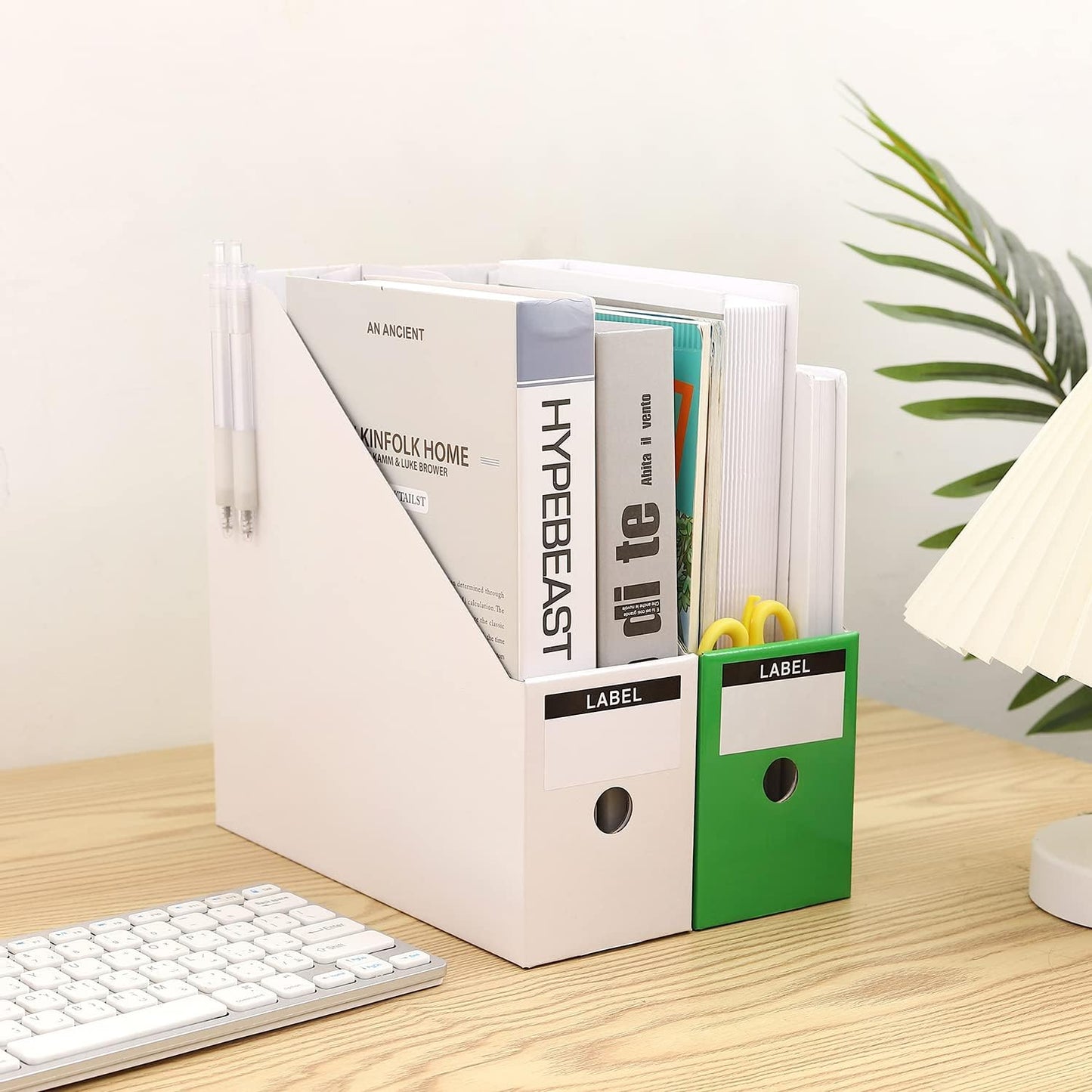 Foldable Desk File Holder Organizer Sturdy Cardboard Magazine Storage Box Document Rack with Blank Label Stickers for