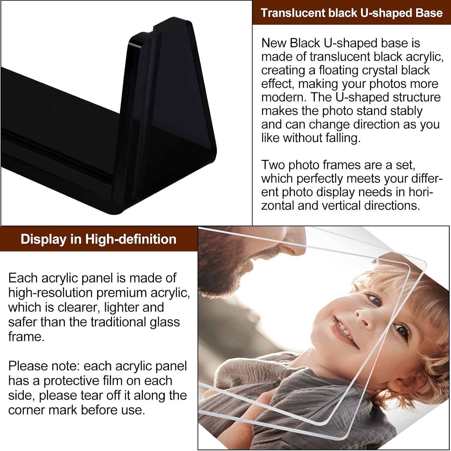 Acrylic Picture Frames / 5 x 7 / Translucent Black / Set of 2