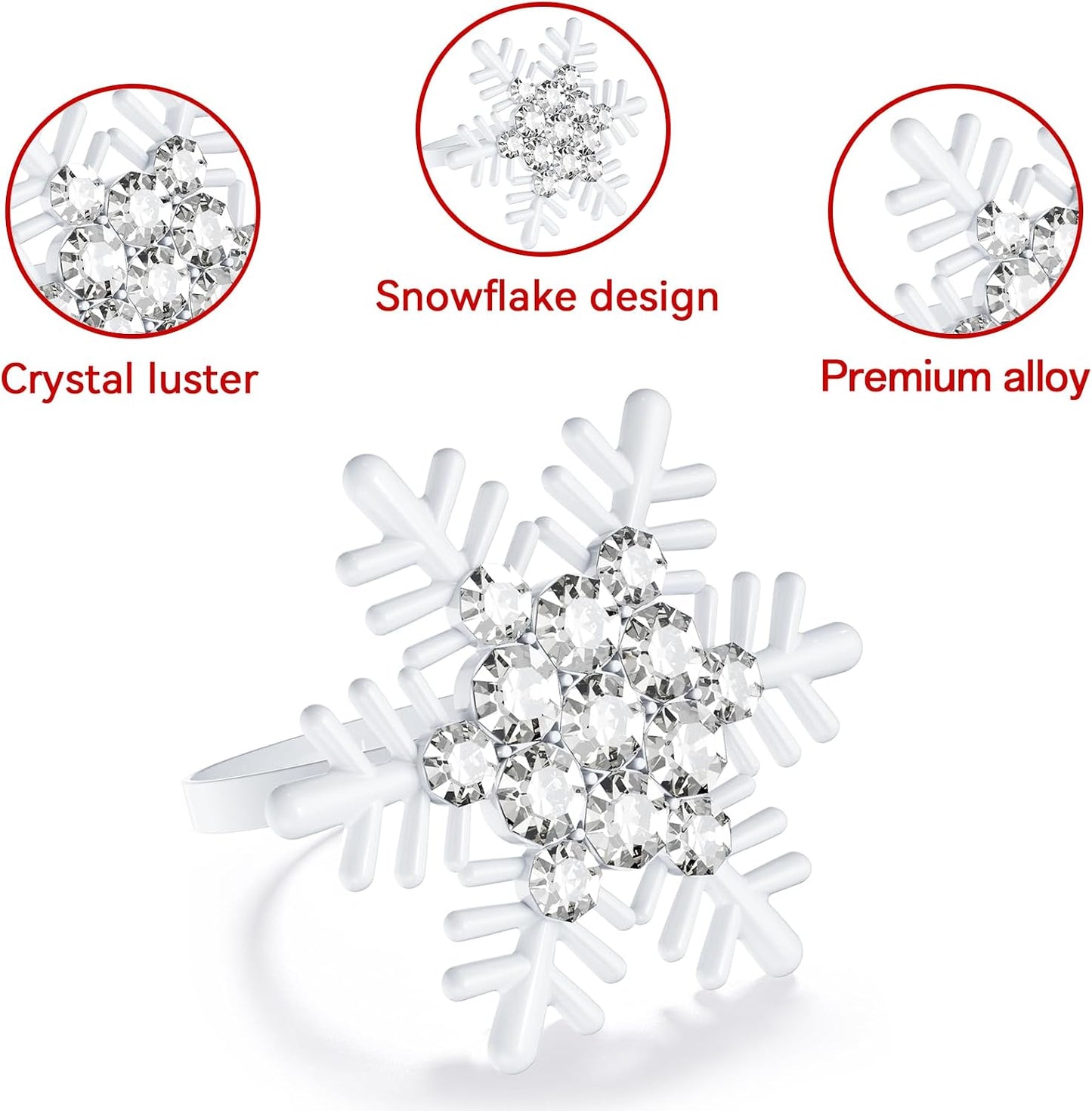 Set of 12 Christmas Snowflake Napkin Rings for Dinning Table Setting- White Rustic Dinner Tables Setting Decoration for