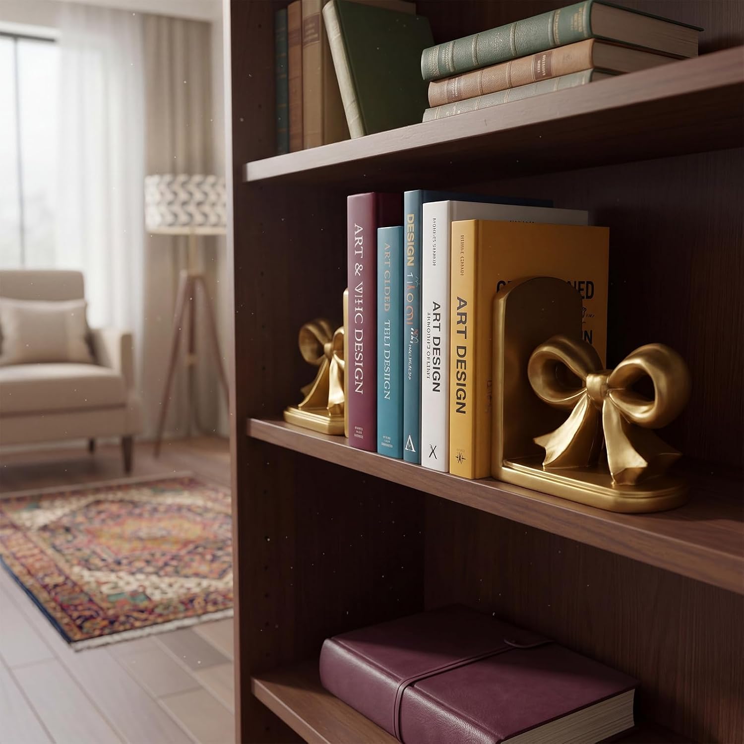 Bow Bookends Resin Bookends Heavy Duty Decorative Book Stand Decor Sculpture / Gold / Set of 2