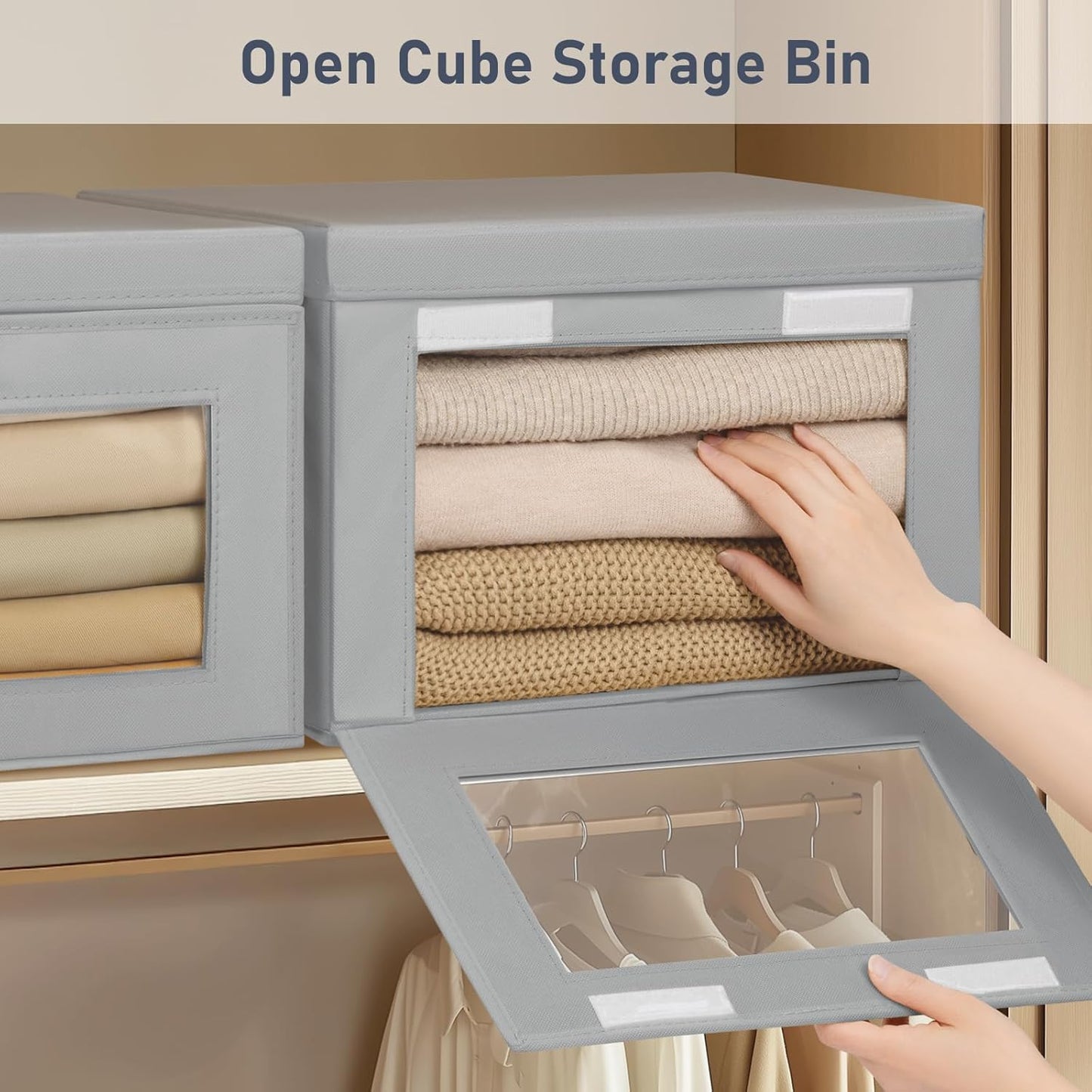 Storage Bins / Fabric Closet Organizer / Gray / Large / Set of 4
