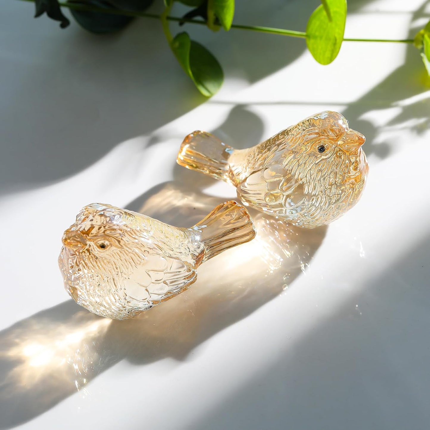 Crystal Birds Figurines Handmade Bird Gifts for Women Men Bird Lovers Glass Birds / Gold / Set of 2