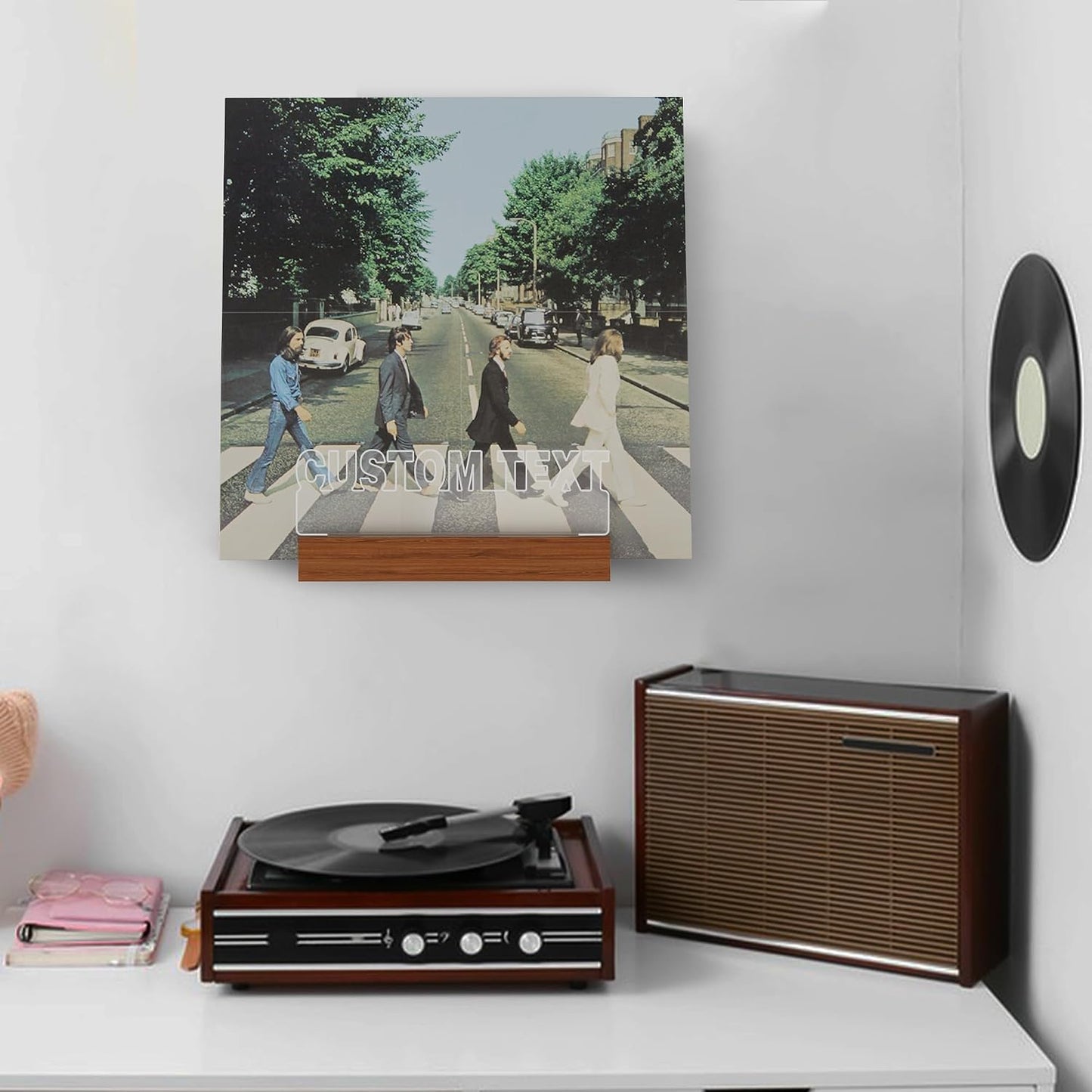 YuanDian Personalised Now Playing Vinyl Record Stand Wall Mount, Now Spinning Record Player Stand, Wooden Acrylic