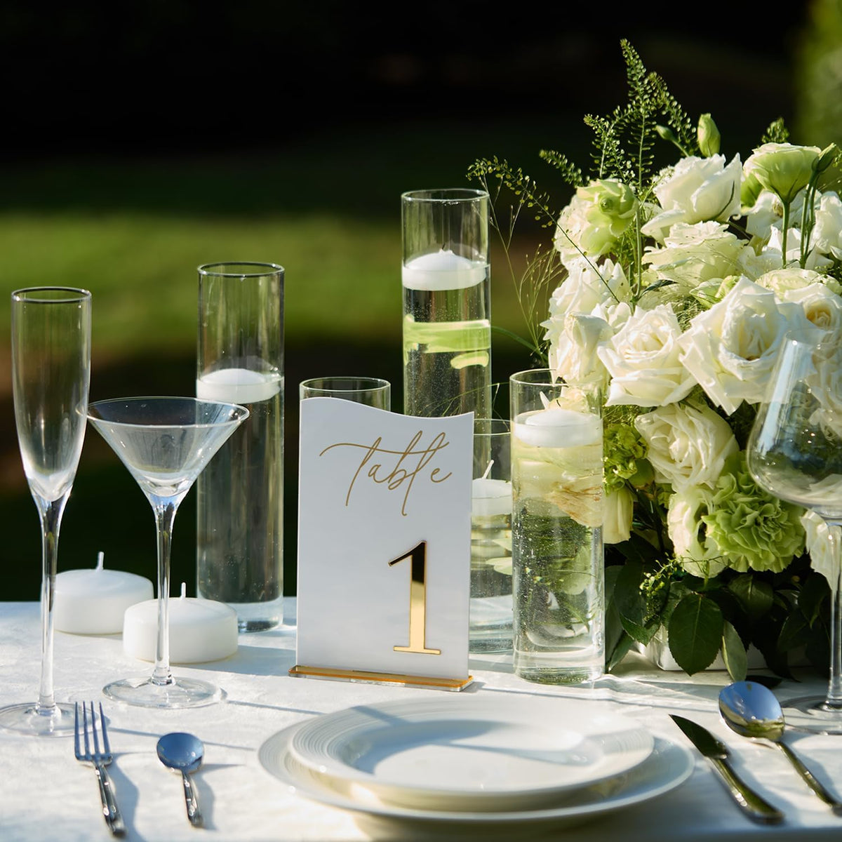Gold Mirrored Acrylic Wedding Table Numbers 1-10 Set, Self-Standing Modern Arched Signs for Reception Seating