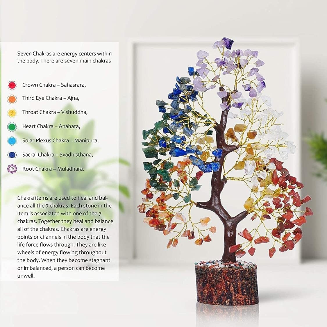 7 Chakra Tree of Life / 10in / Seven Chakra Golden Wire