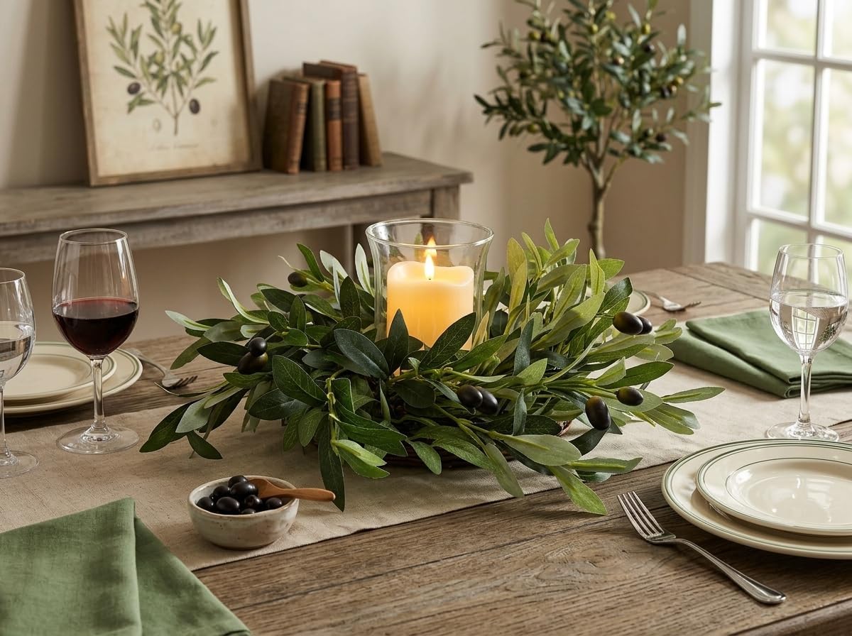 Artificial Olive Branch Candle Ring