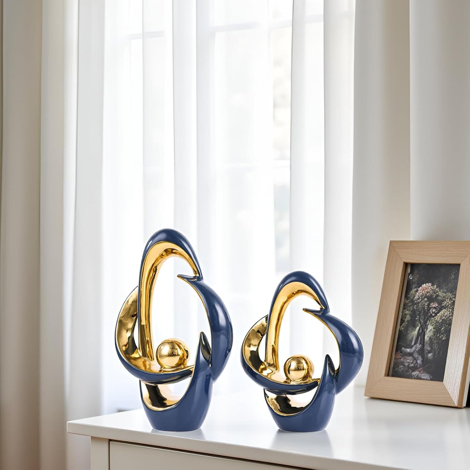 Home Decor Accent Ceramic Statue Abstract Sculptures Centerpieces Mid Century / Blue / Set of 2