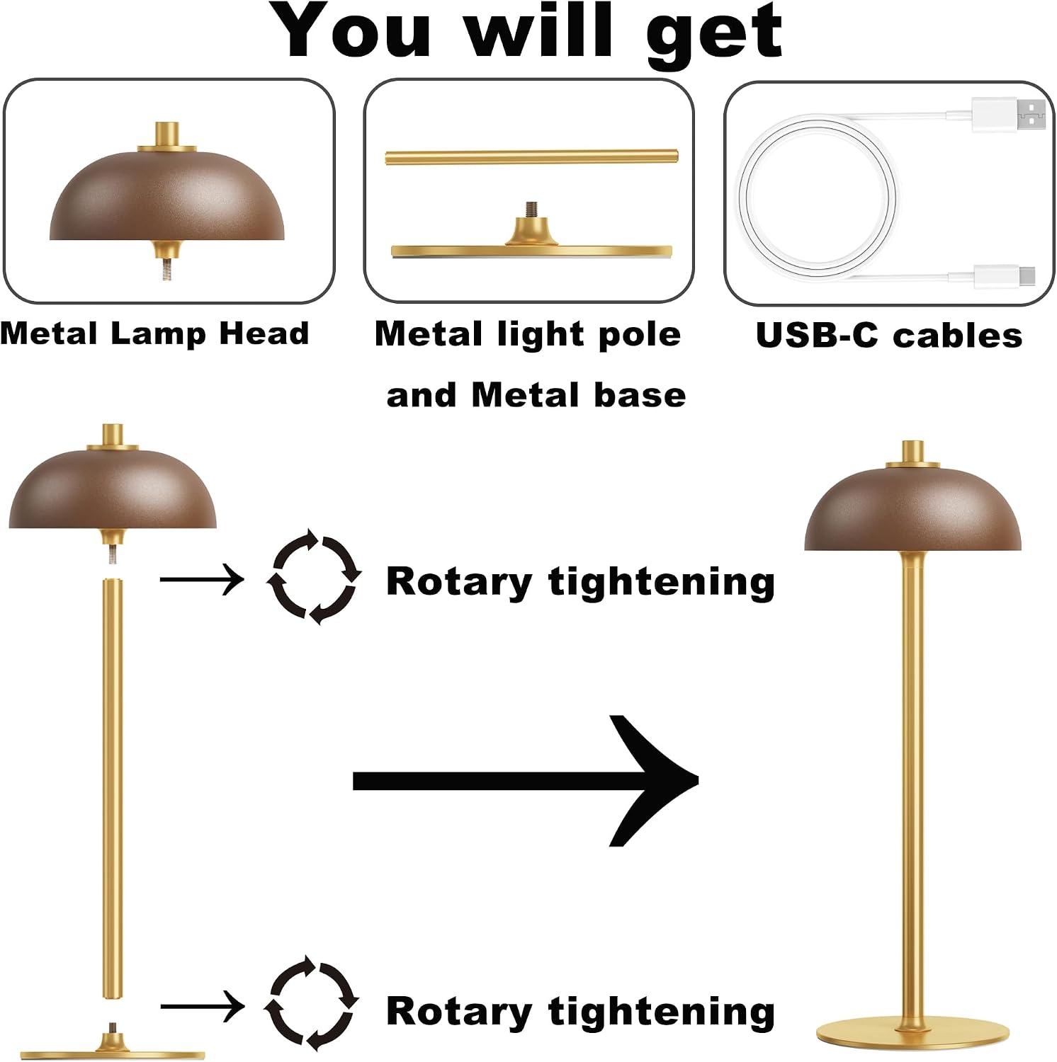 1 Pack Rechargeable Cordless Table Lamp, 5000mAh Battery Table Light | 3 Color Modes Stepless Dimming LED Table Light