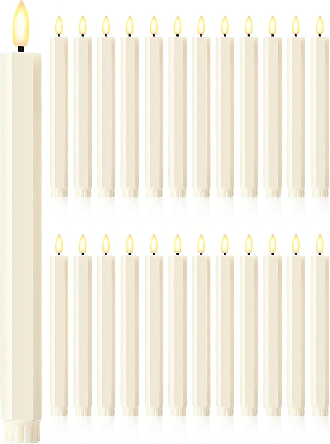 Treela Battery Operated LED Taper Candles,Hexagon,11 Inch,Ivory
