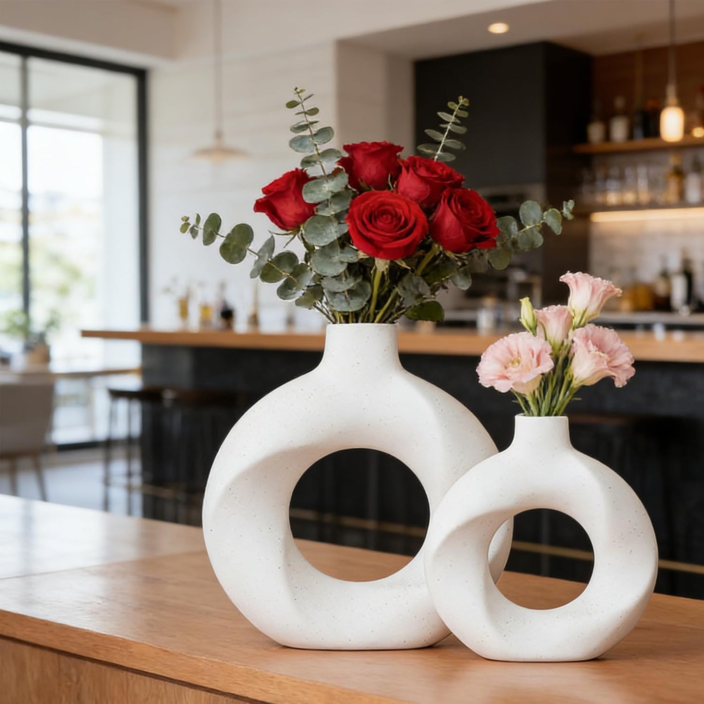 Donut Ceramic Vase / White / Set of 2