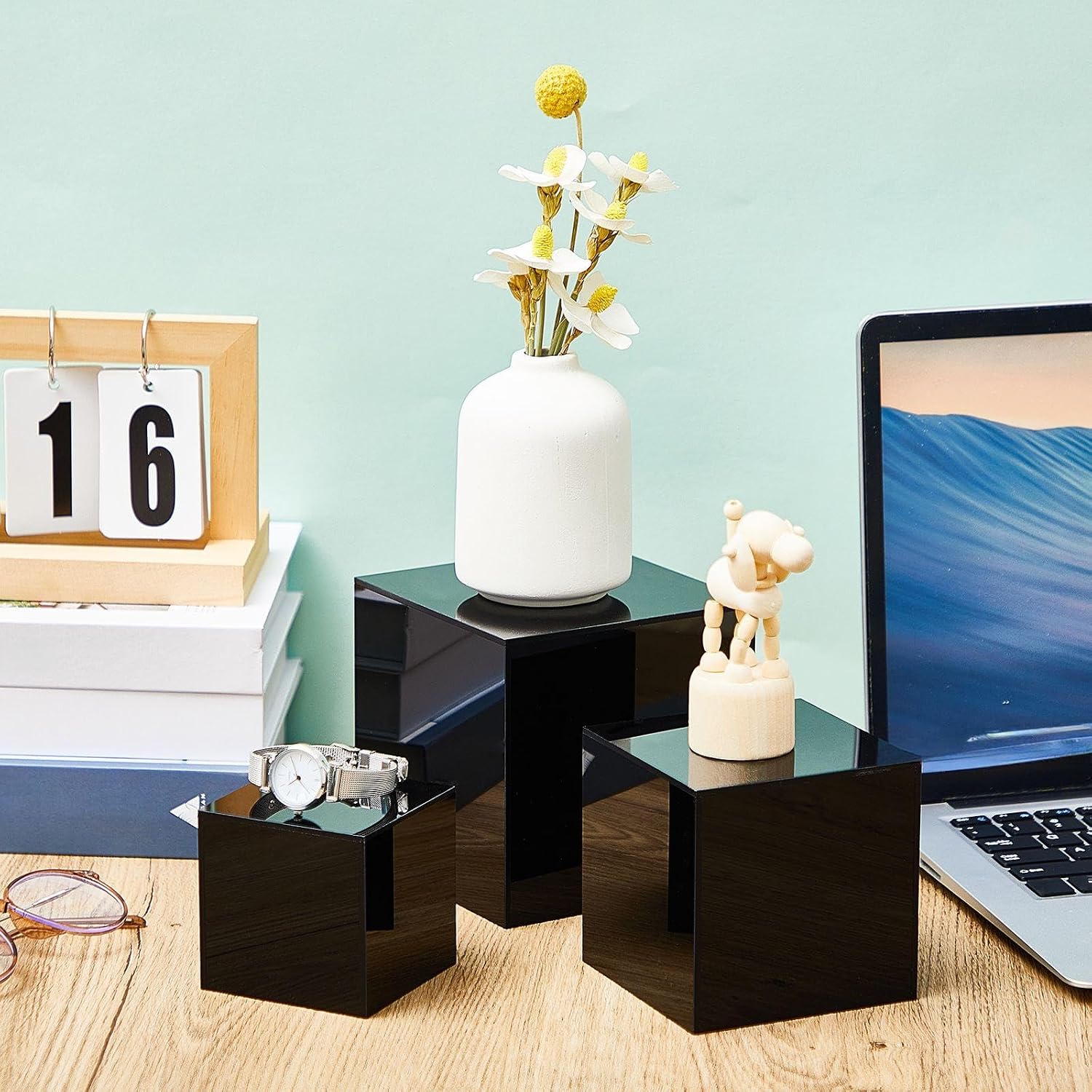 Hollow Bottoms Acrylic Boxes for Display Dessert Table / Black / Small,3,4,5,6,7 Inch / Set of 5