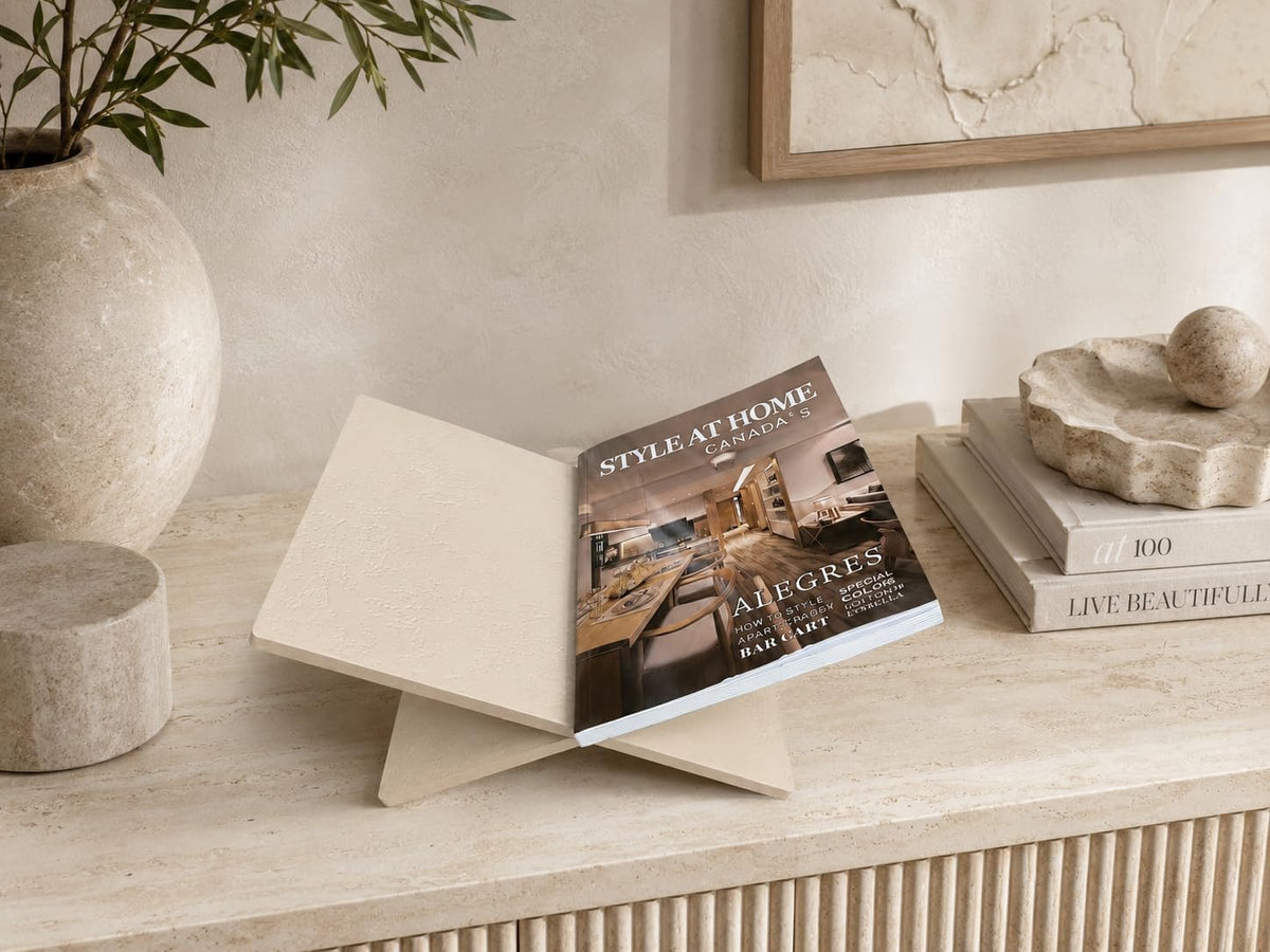 Faux Travertine Resin Book Stand, Large Open Book Holder Stand for Display & Reading, Coffee Table Book Stand for