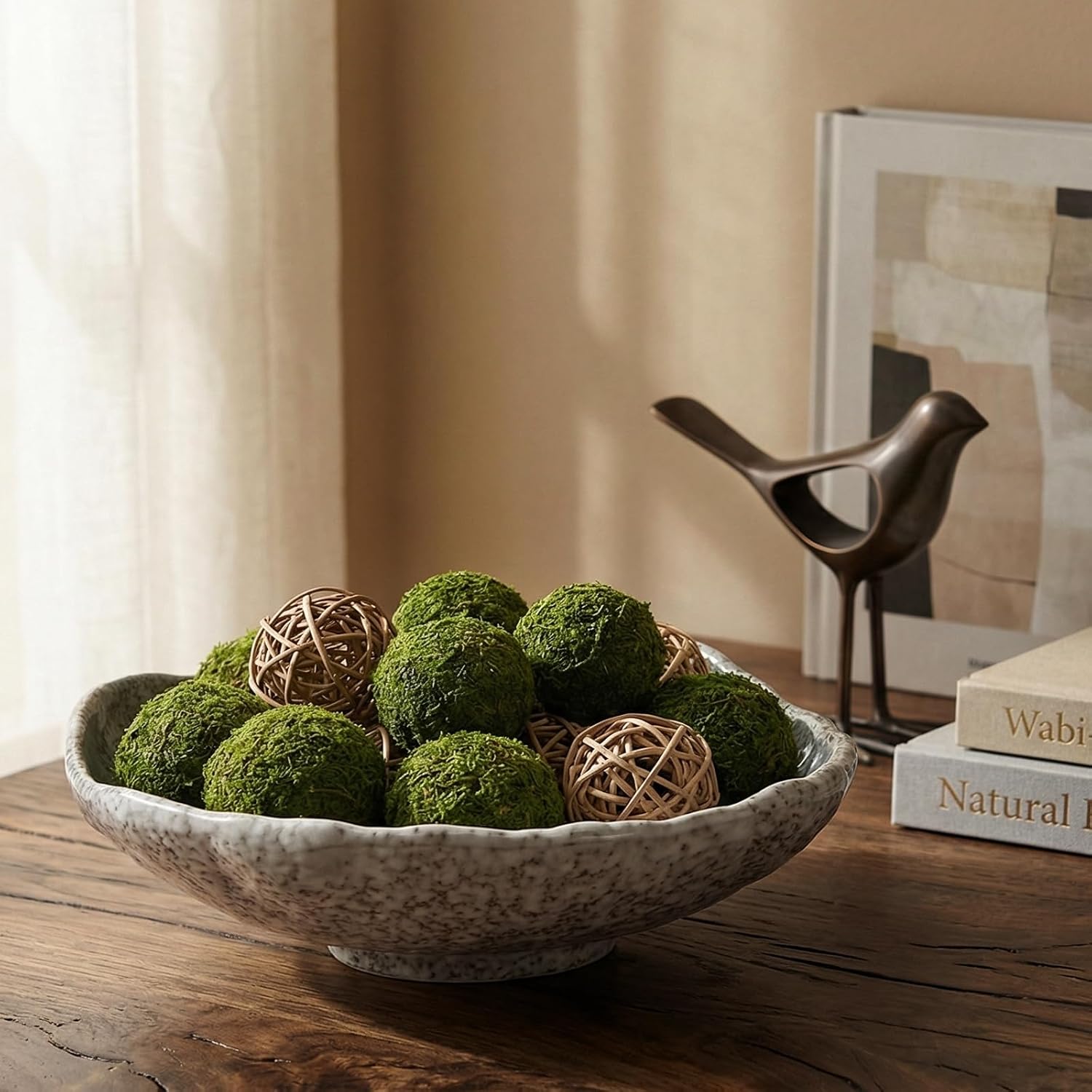 Irregular Moss Glazed Ceramic Catchall Bowl for Keys and Wallet / Green
