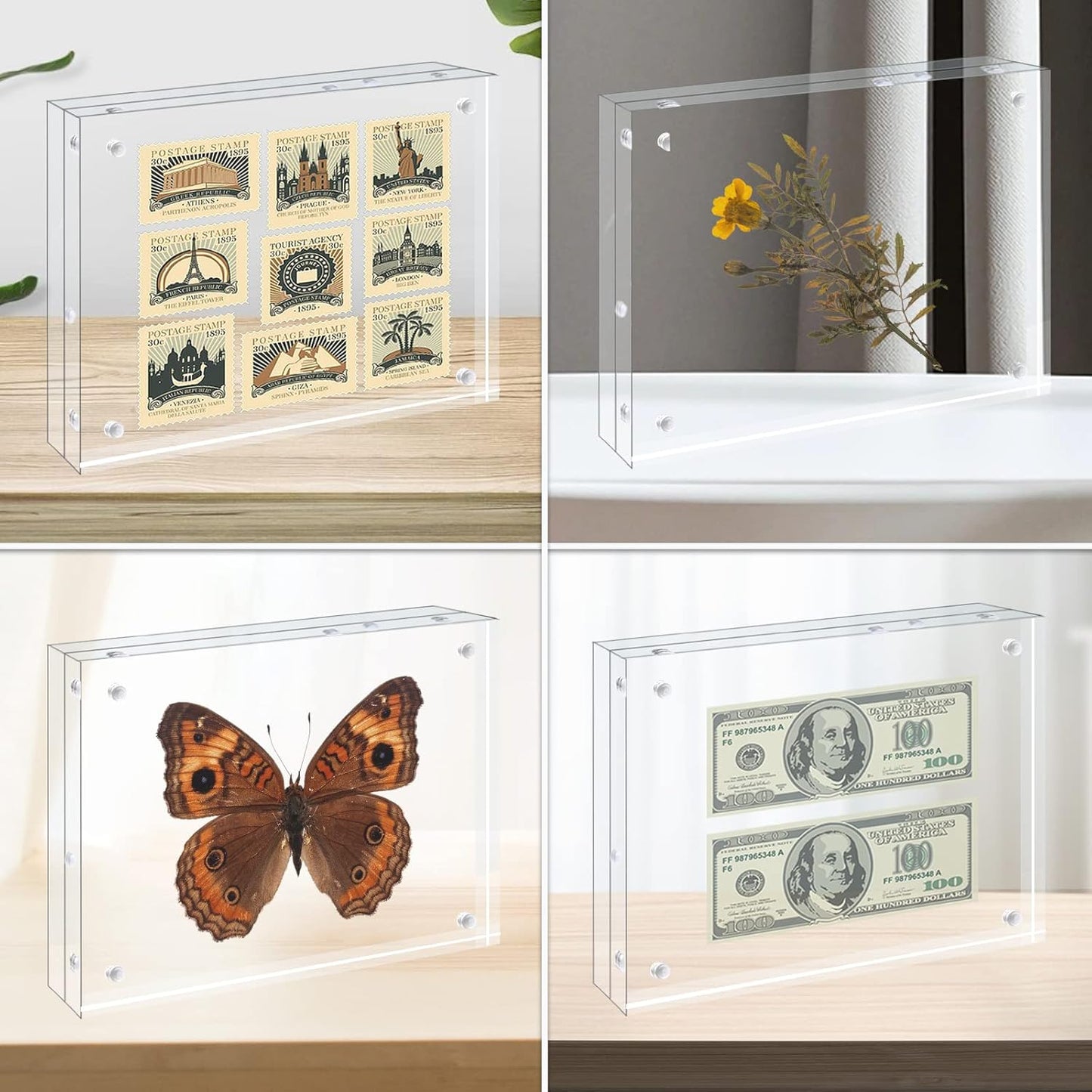 Egofine 8x10 Acrylic Frames 5 Pack, 20mm Thicker Frameless Clear Picture Frames, Double Sided Magnetic Picture Frames