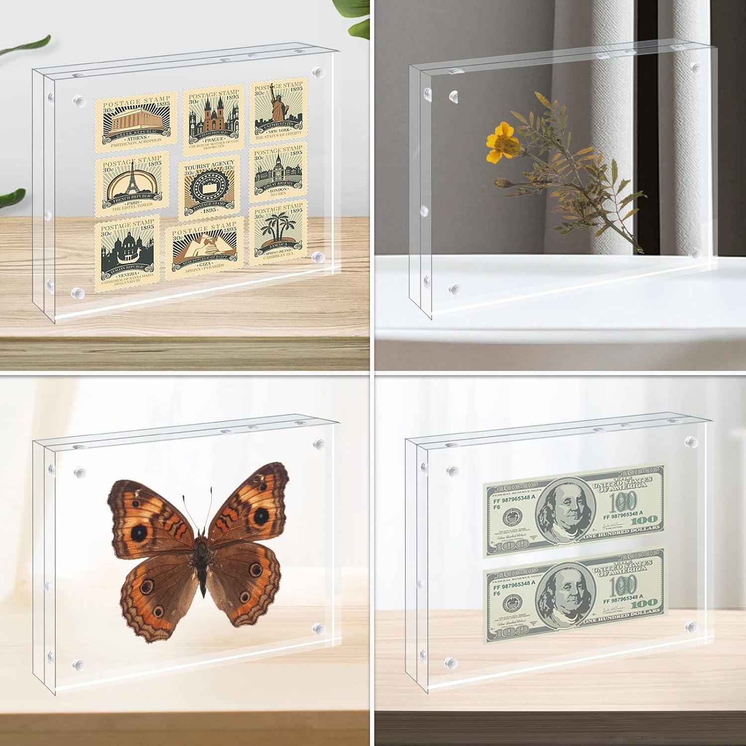 Egofine 8x10 Acrylic Frames 5 Pack, 20mm Thicker Frameless Clear Picture Frames, Double Sided Magnetic Picture Frames