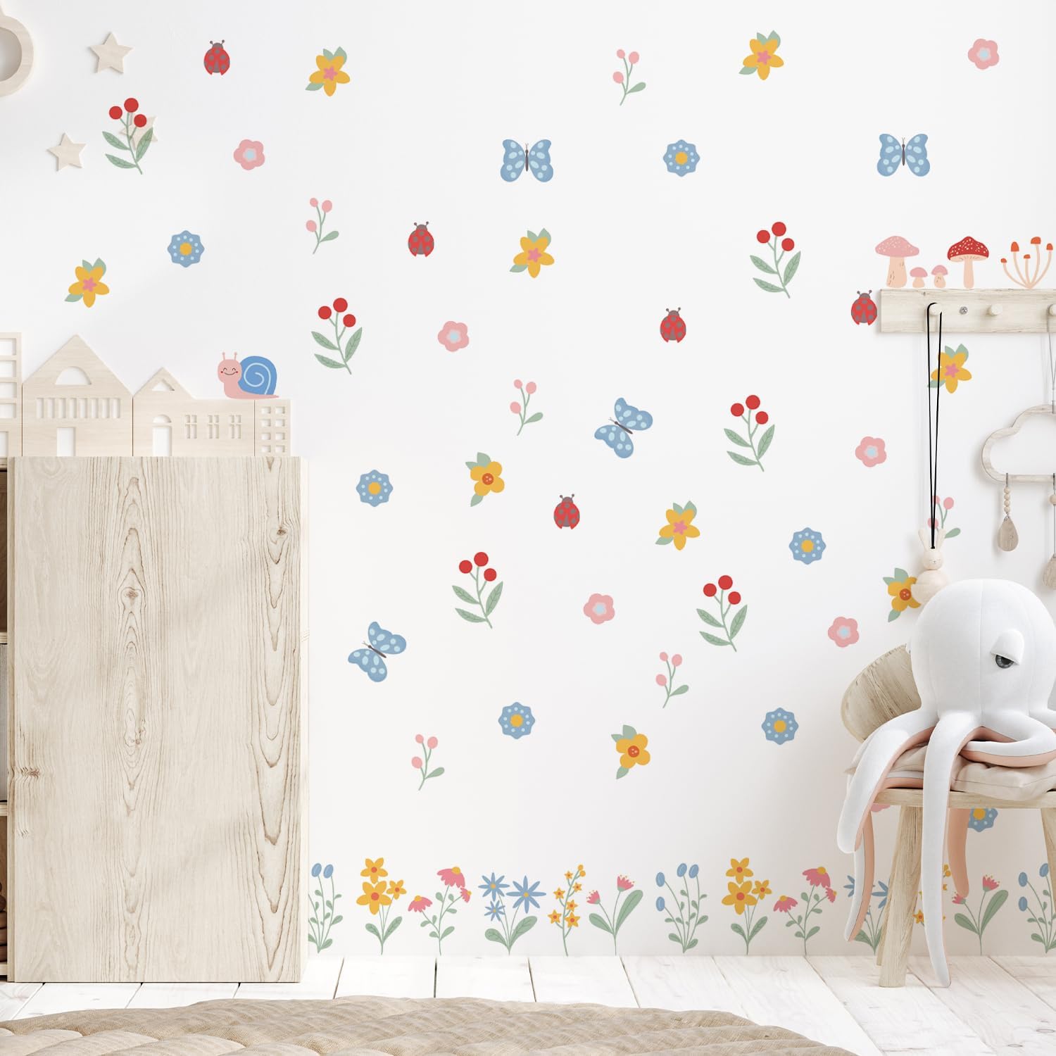 Boho Flower Wall Decal Stickers Butterfly Kids Toddler / Flower B / 8.66inches*6.3inches*12sheets