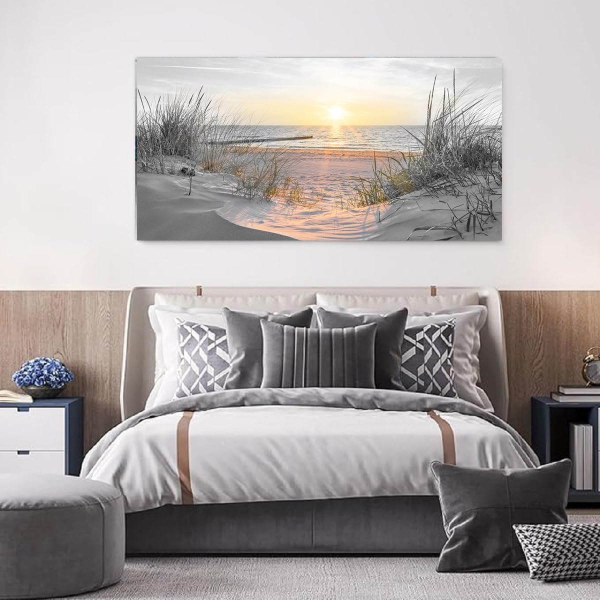 White Sunset Beach Wall Art Coastal Room Decor Ocean Picture / Basunset / 40"L x 20"W / Black