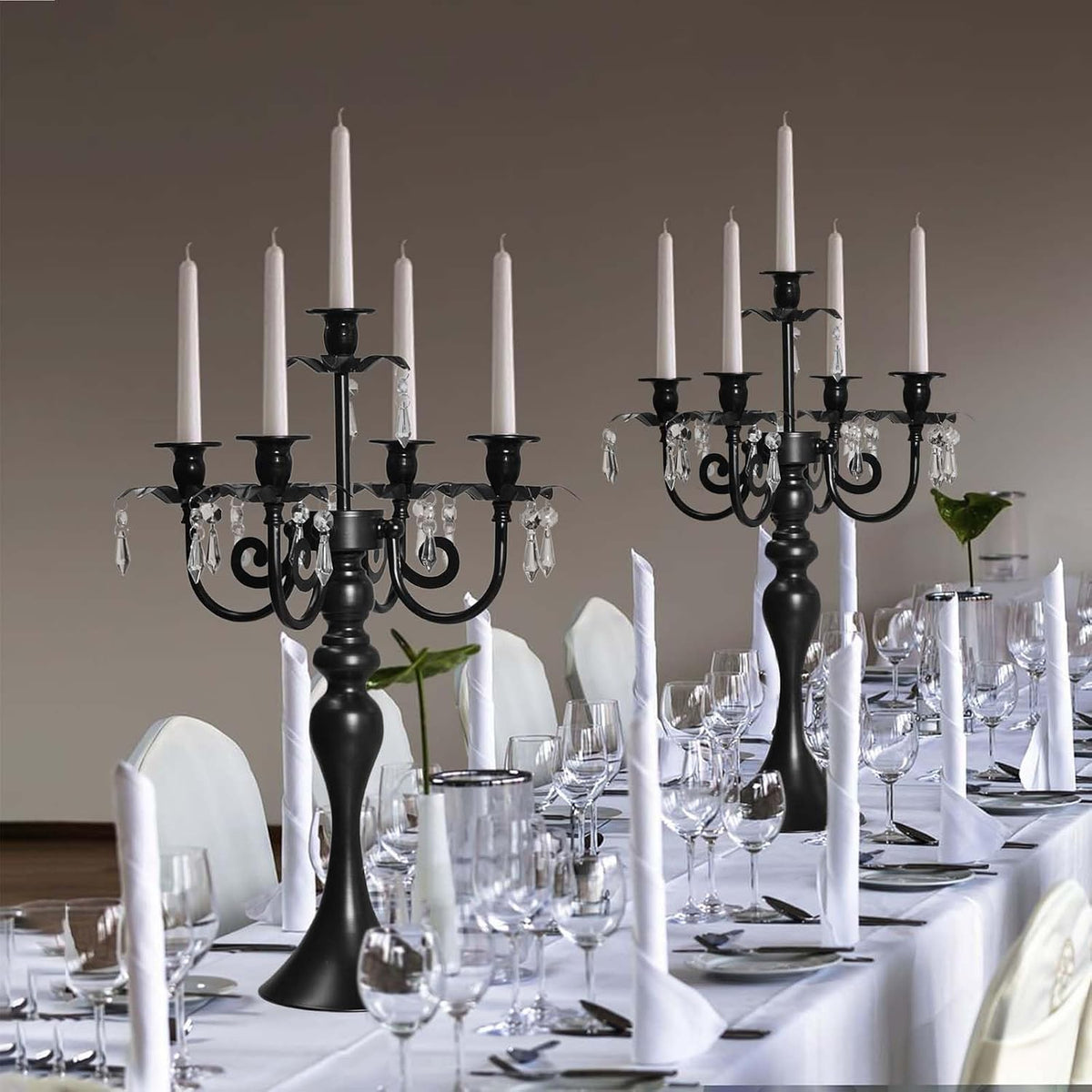 20''Tall Black Crystal Pendant Taper Candle Holders/Stylish Candle Stands/Candlesticks Holder/Candelabra for Home