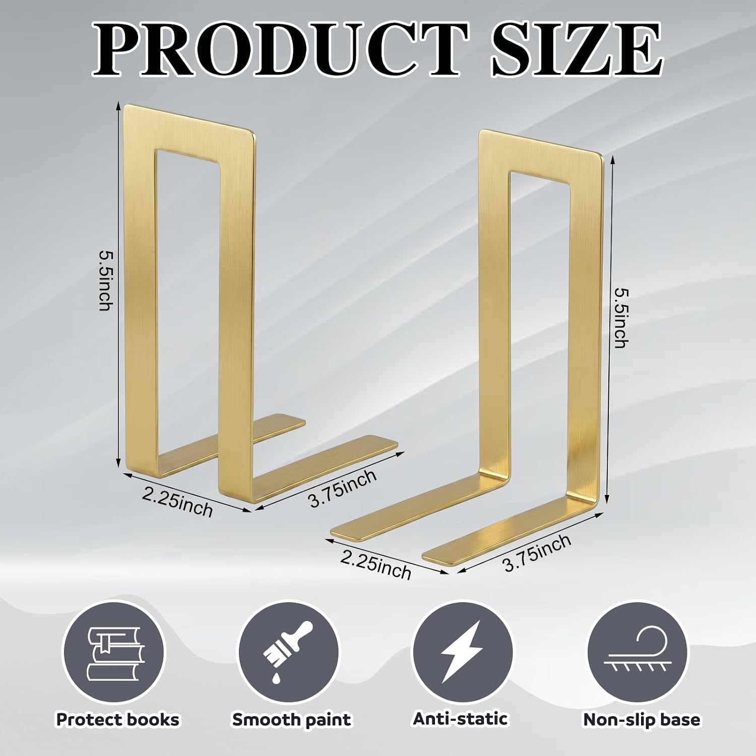 Modern Metal Book Ends / Square / Gold / Set of 6