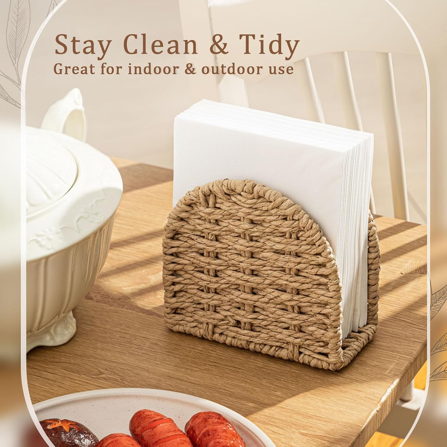 Woven Rattan Wicker Upright Napkin Holders / Arched / Flaxen