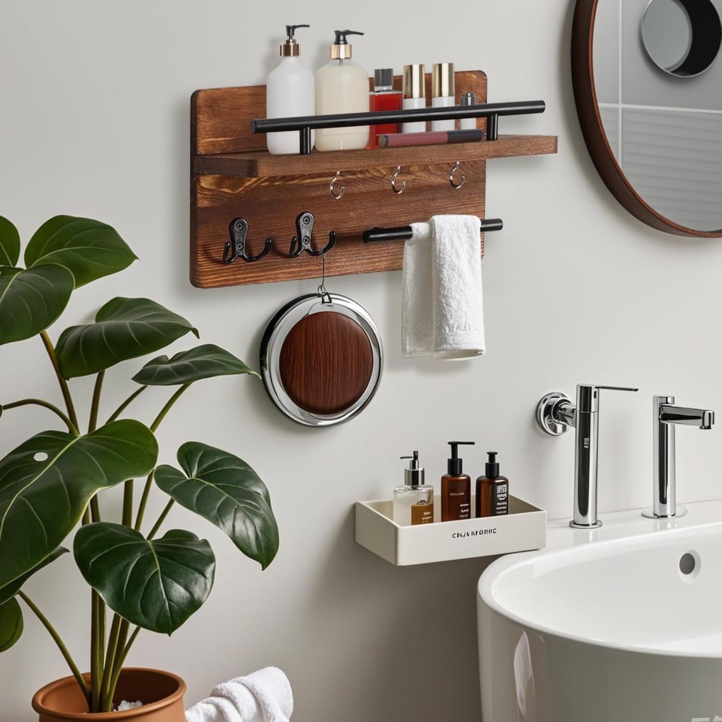 Wooden Wall Mounted Key and Mail Holder Organizer